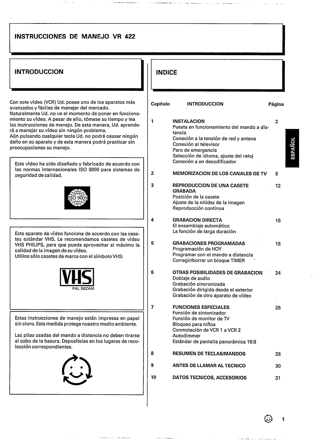 Philips VR422 manual 