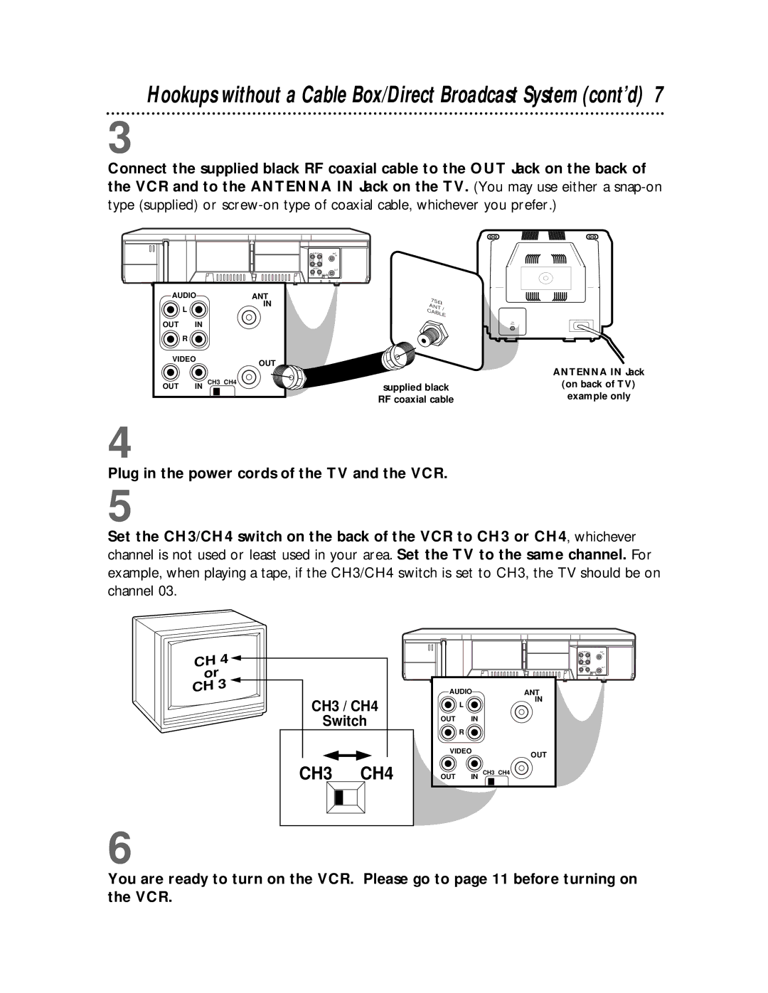 Philips VR422CAT manual Hookups without a Cable Box/Direct Broadcast System cont’d 