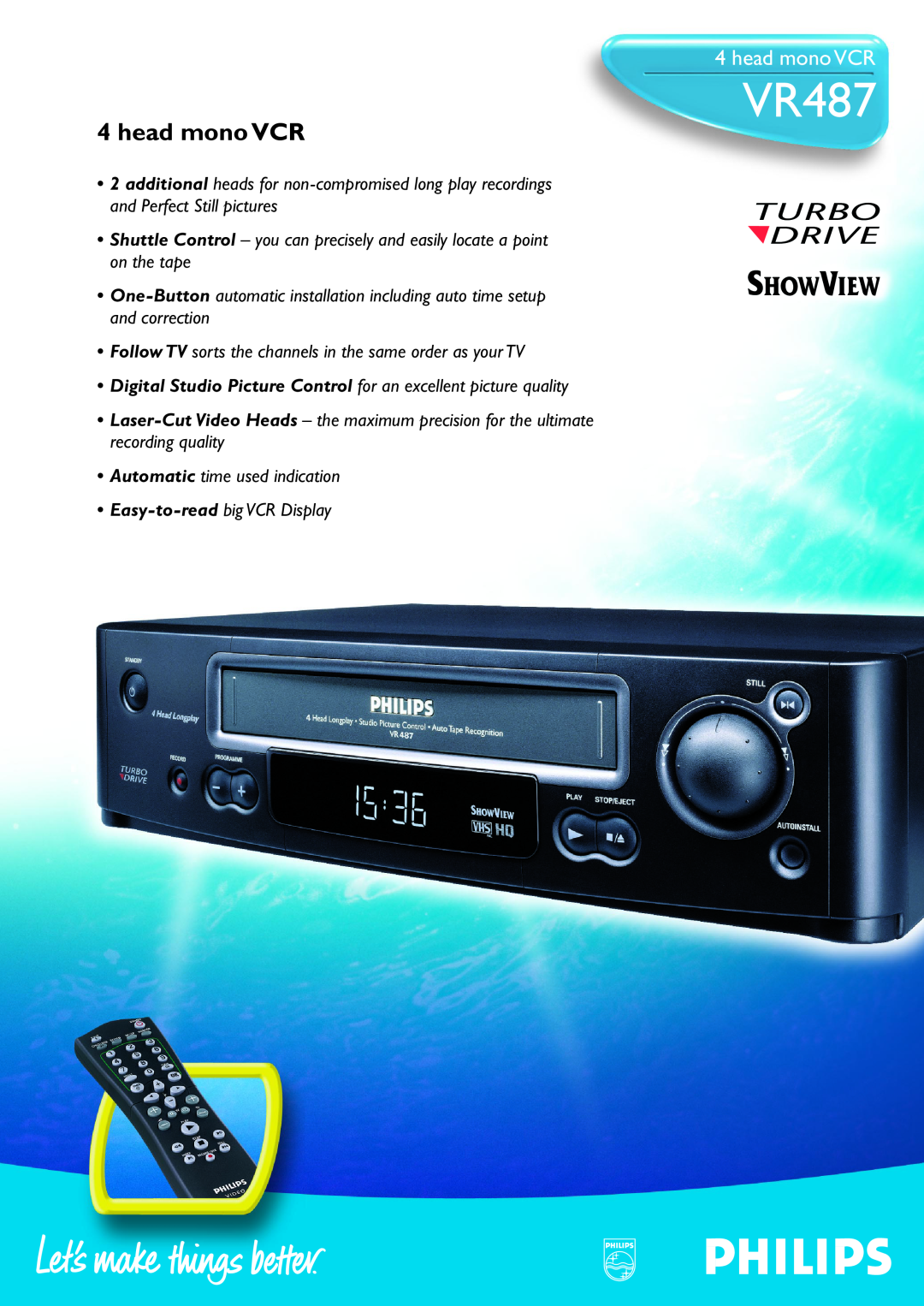 Philips VR487 manual head mono VCR 