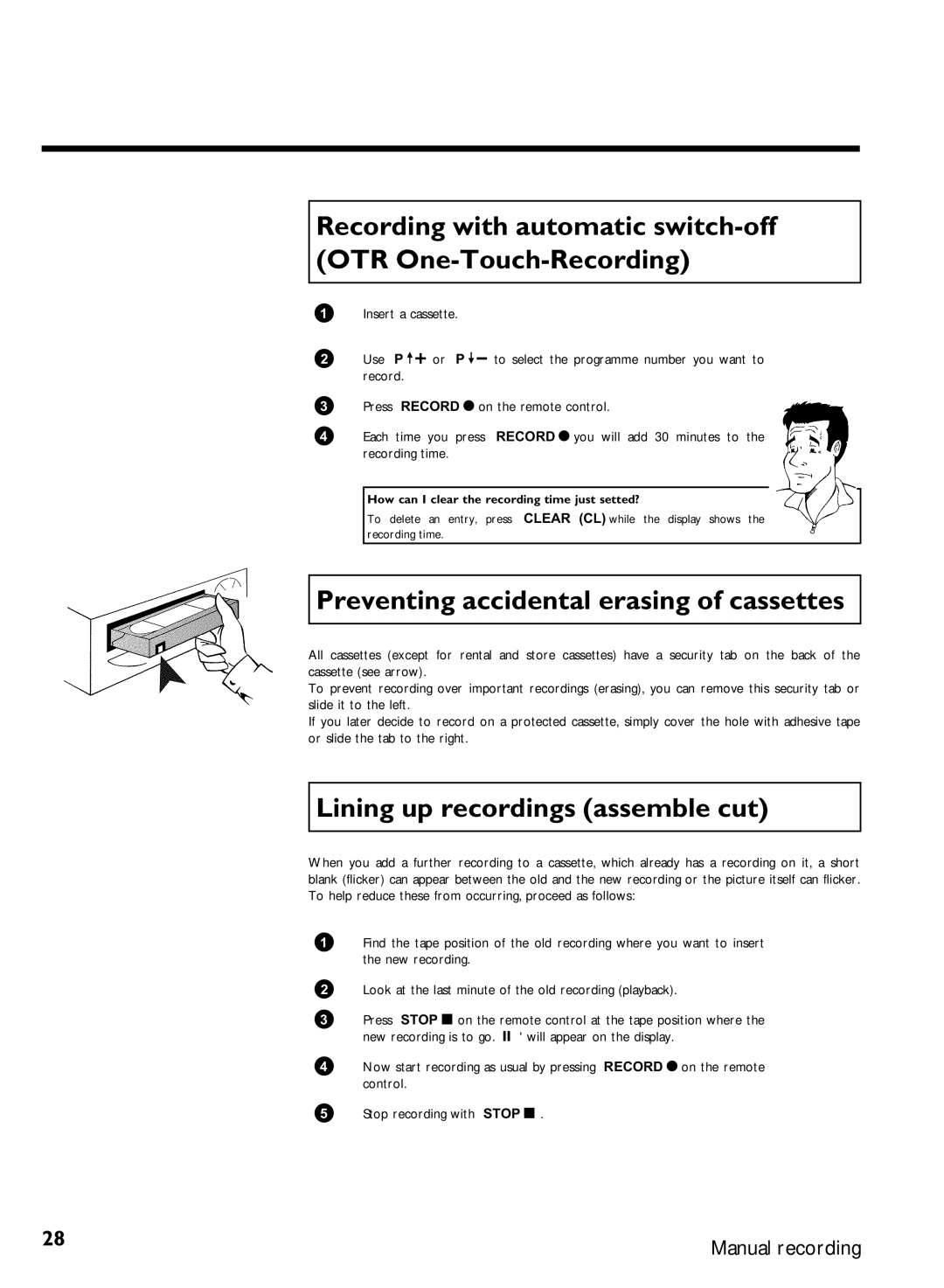 Philips VR507, VR570 specifications Preventing accidental erasing of cassettes, Lining up recordings assemble cut, Control 