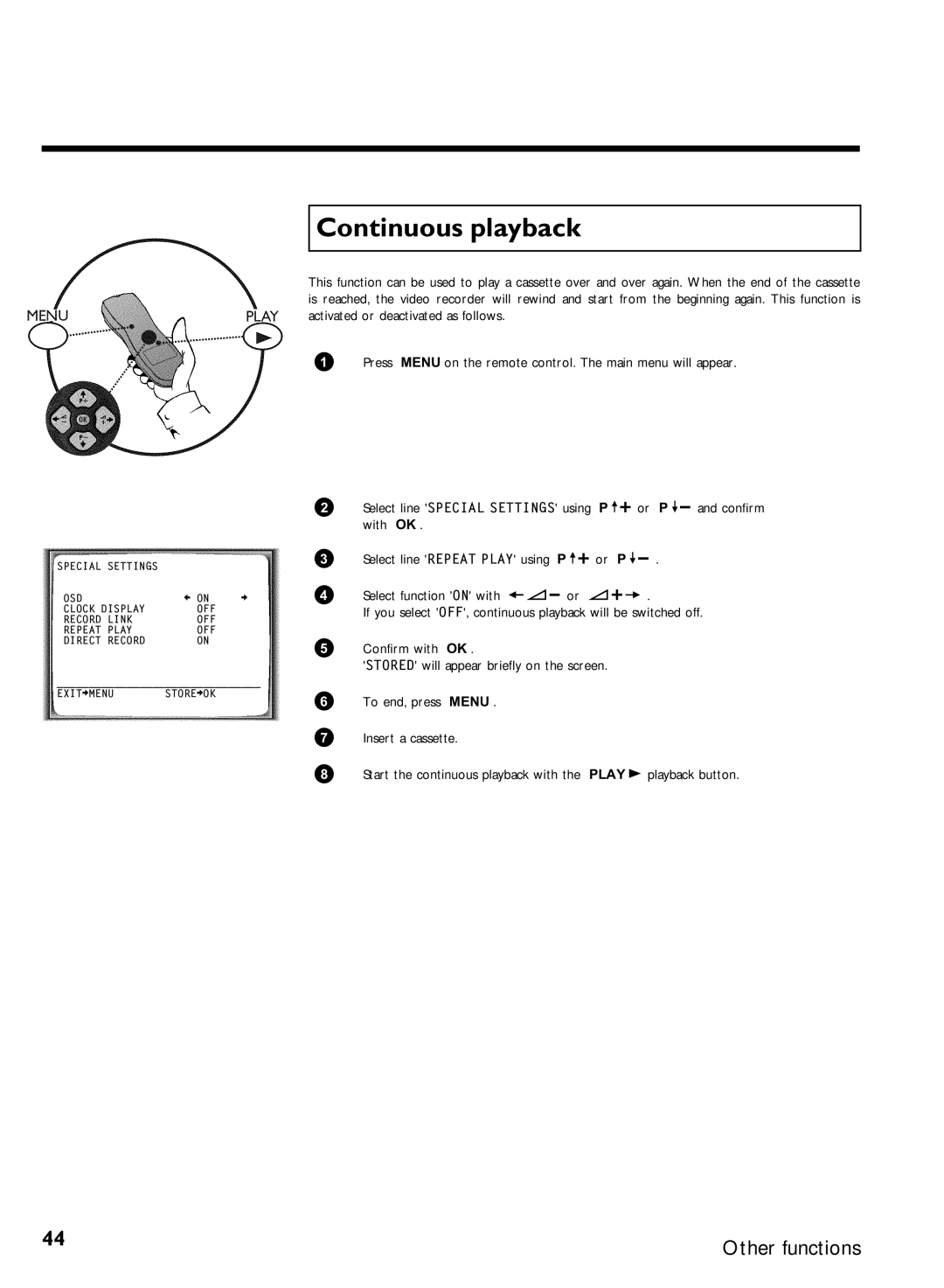 Philips VR507, VR570 specifications Continuous playback 