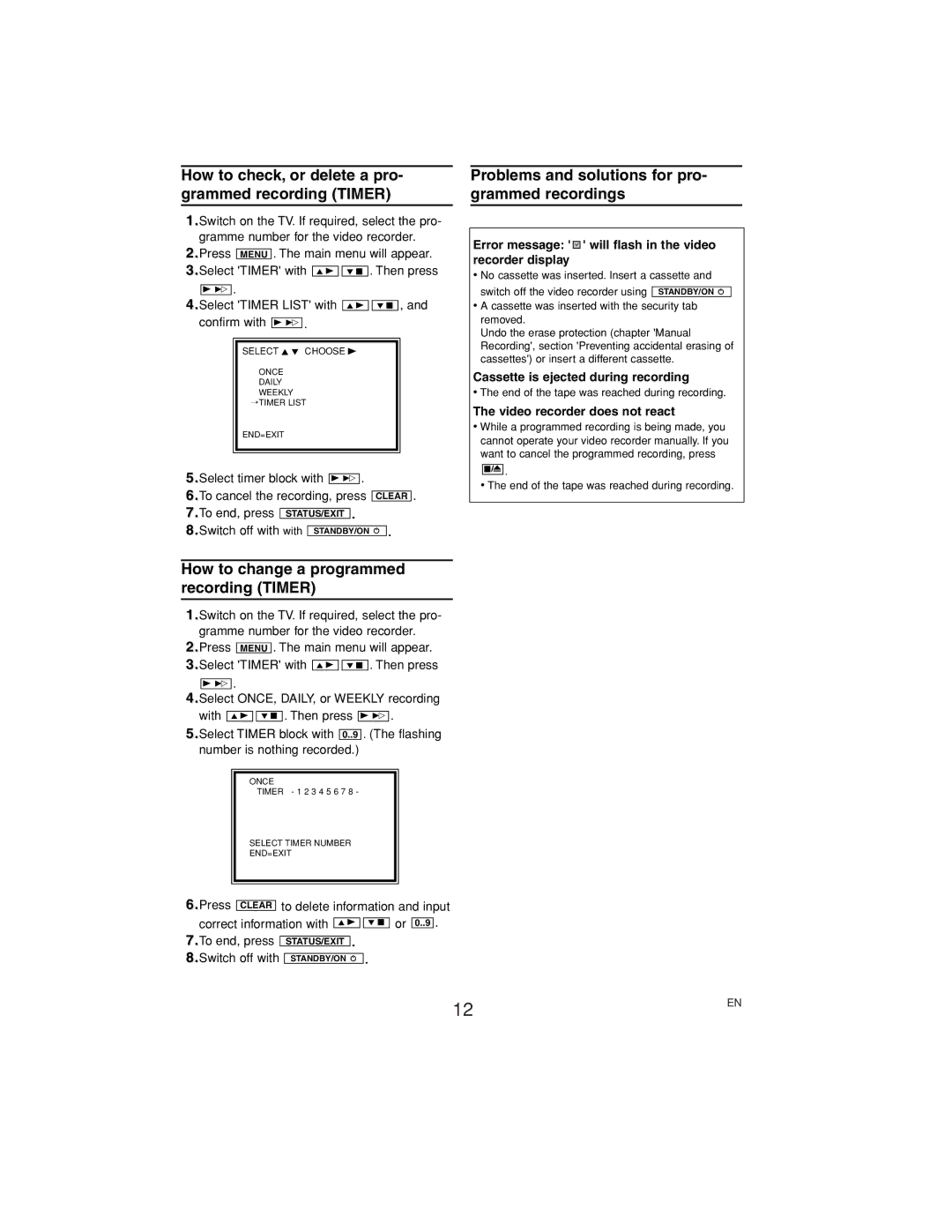 Philips VR530/07 How to check, or delete a pro- grammed recording Timer, How to change a programmed recording Timer 