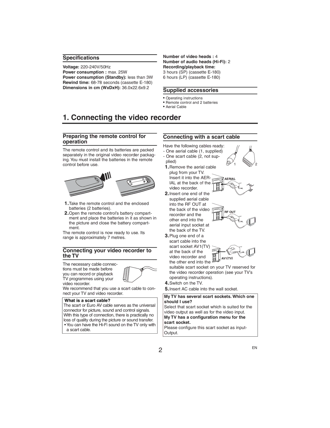 Philips VR550/58 operating instructions Connecting the video recorder 