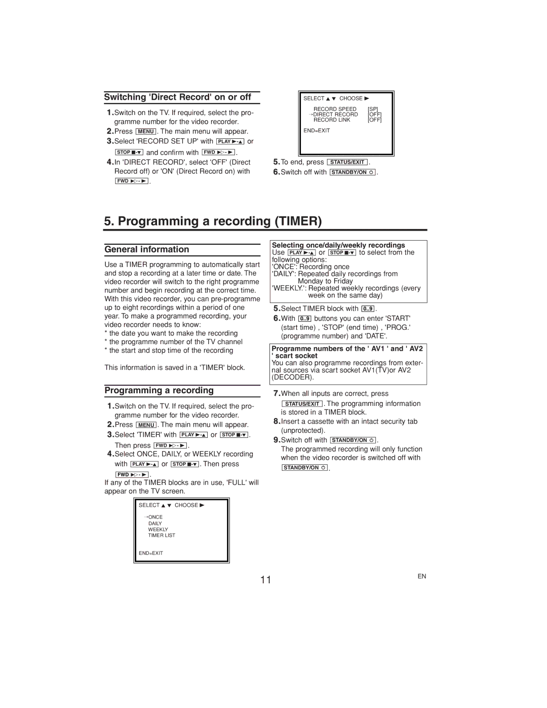 Philips VR558 operating instructions Programming a recording Timer, Switching Direct Record on or off 