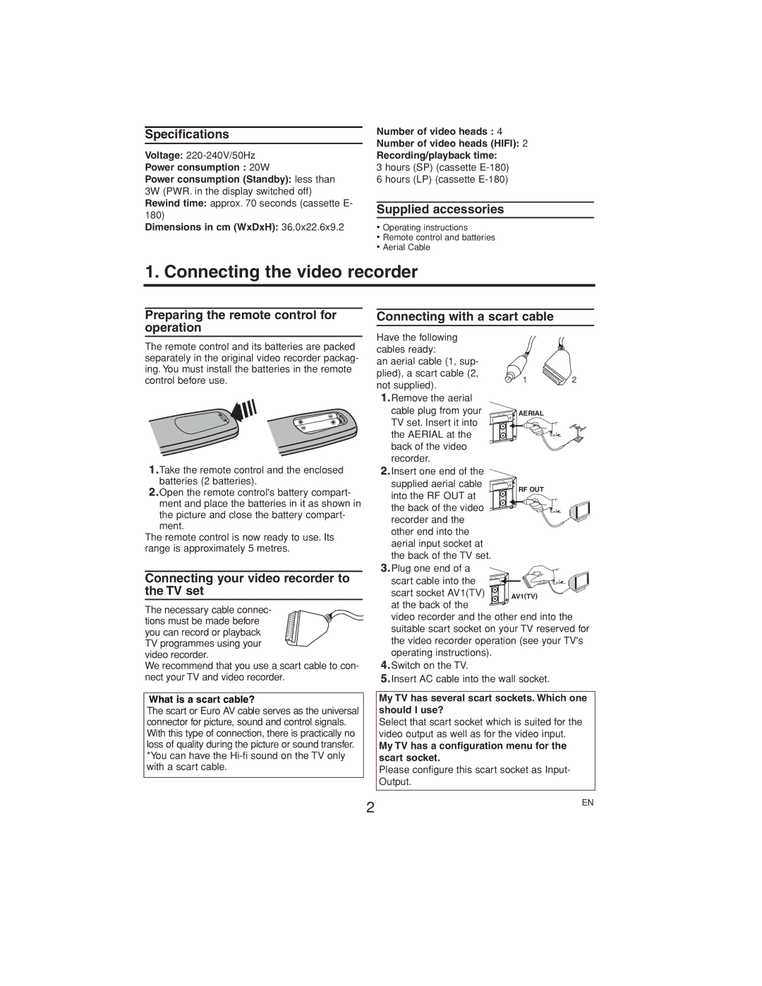 Philips VR558 operating instructions Connecting the video recorder 