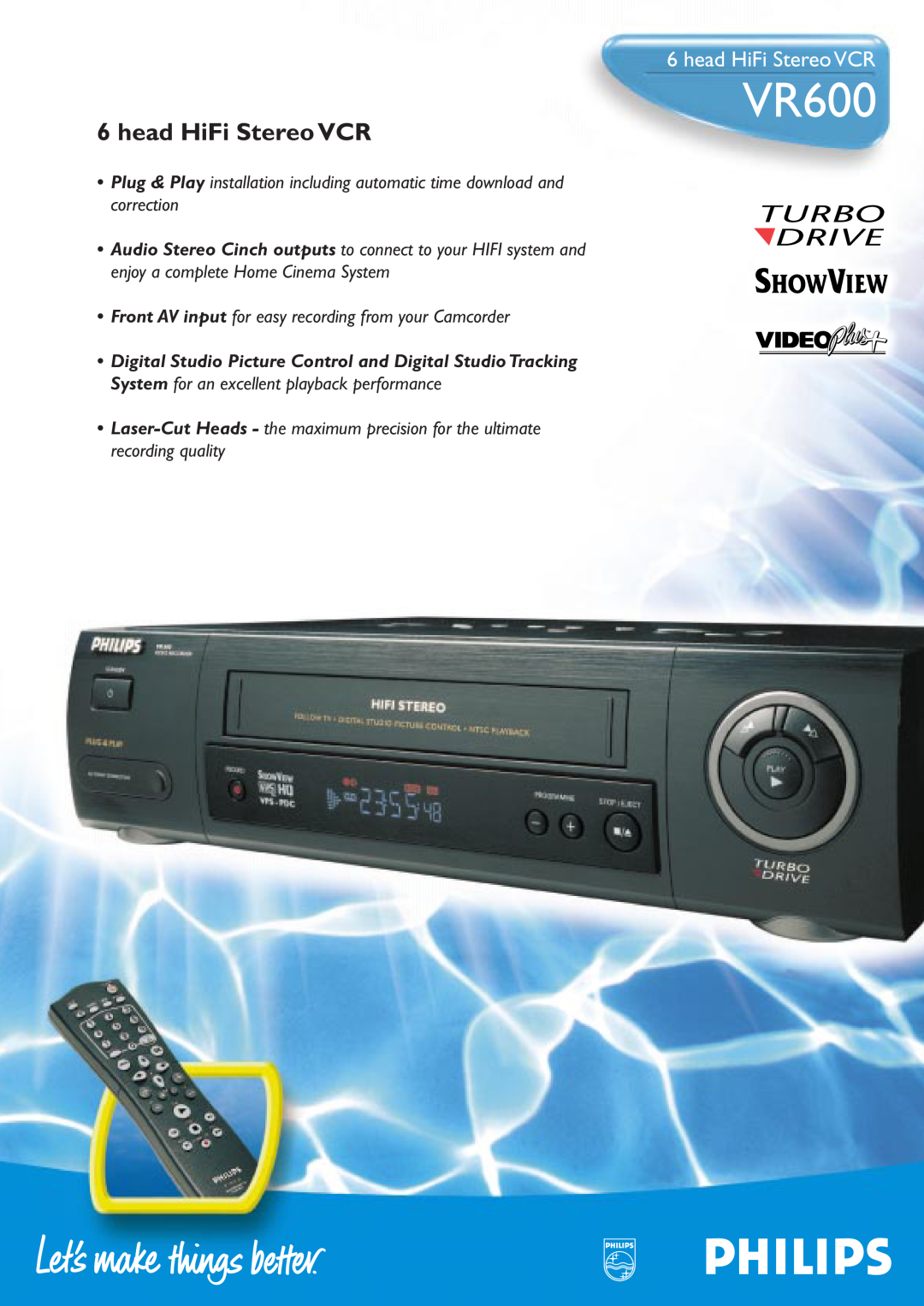 Philips VR600 manual head HiFi Stereo VCR 