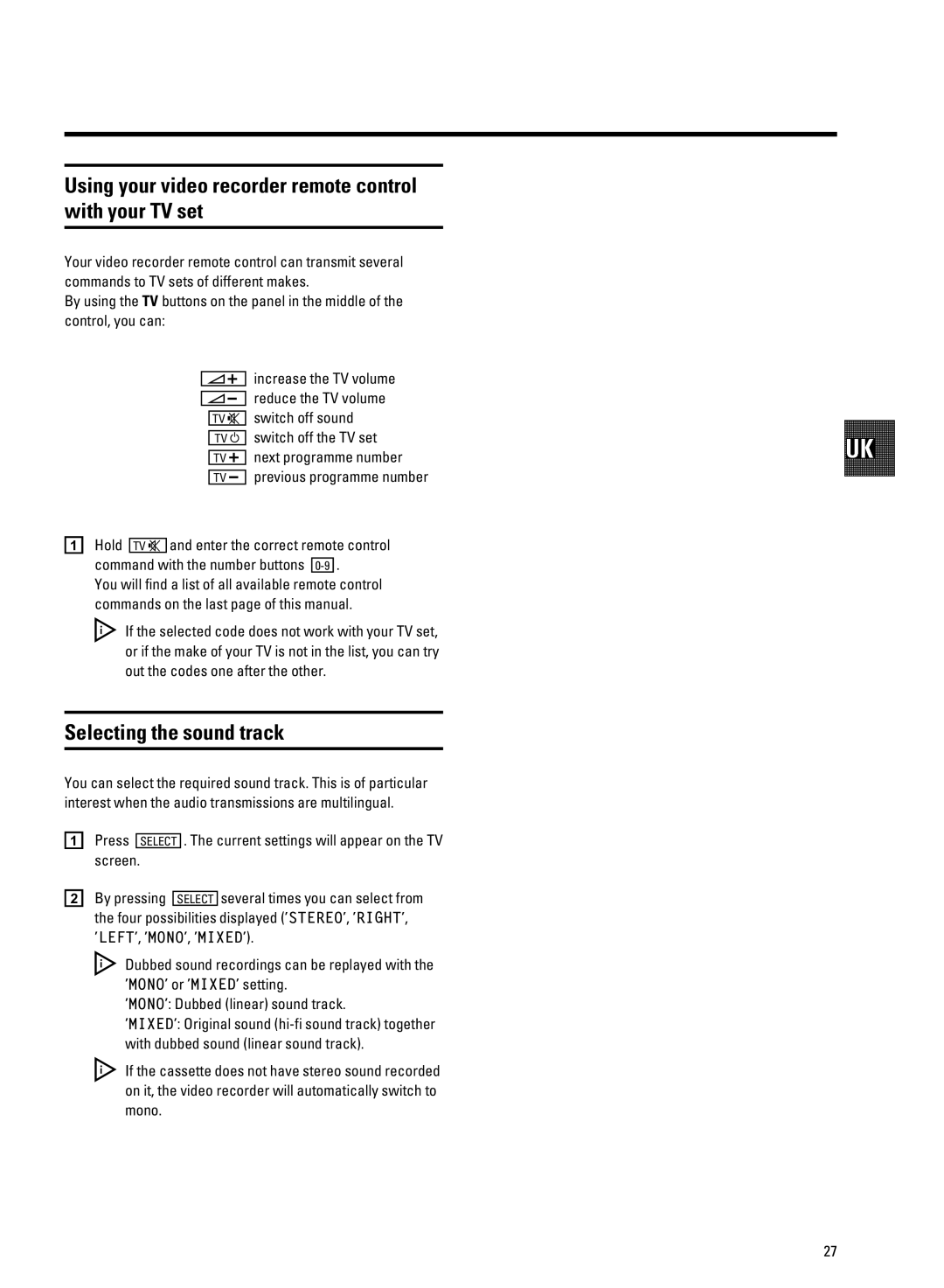 Philips VR605A/58 manual Hzˇzx, Press Select Screen Current settings will appear on the TV 