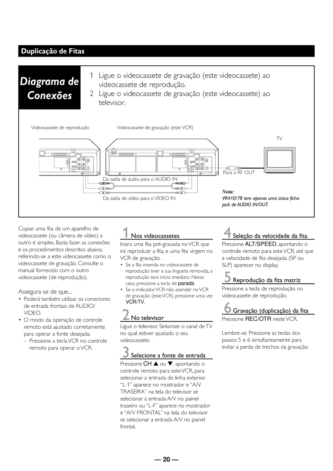 Philips VR410/78, VR610/78, VR615/78 manual Duplicação de Fitas 