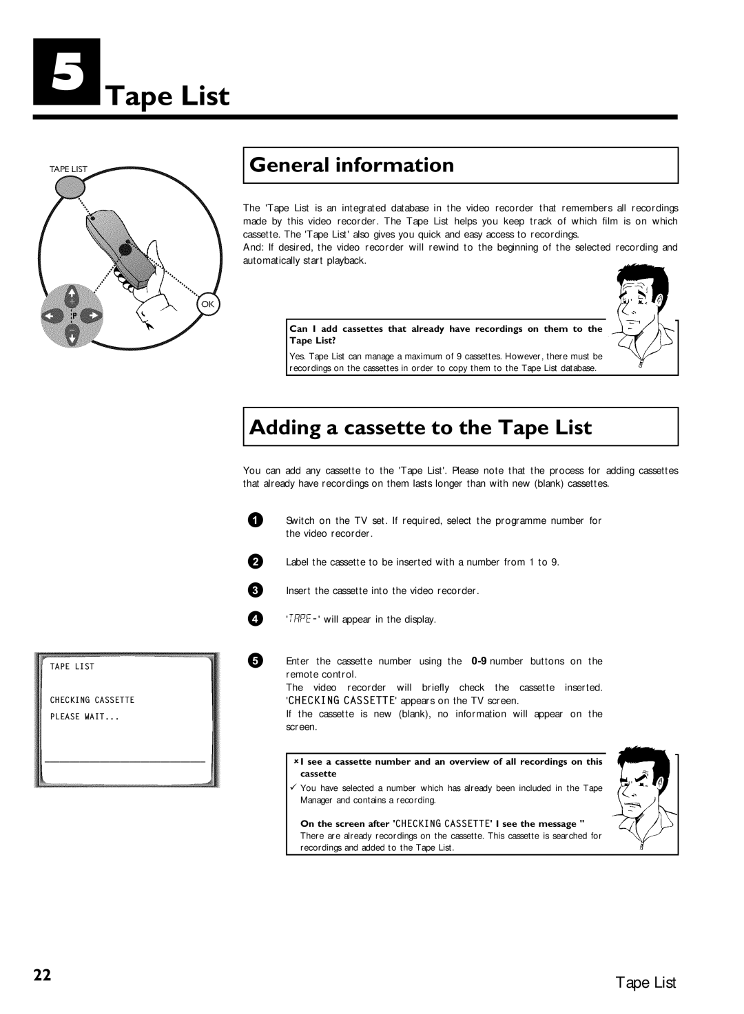 Philips VR620/07 specifications General information, Adding a cassette to the Tape List 