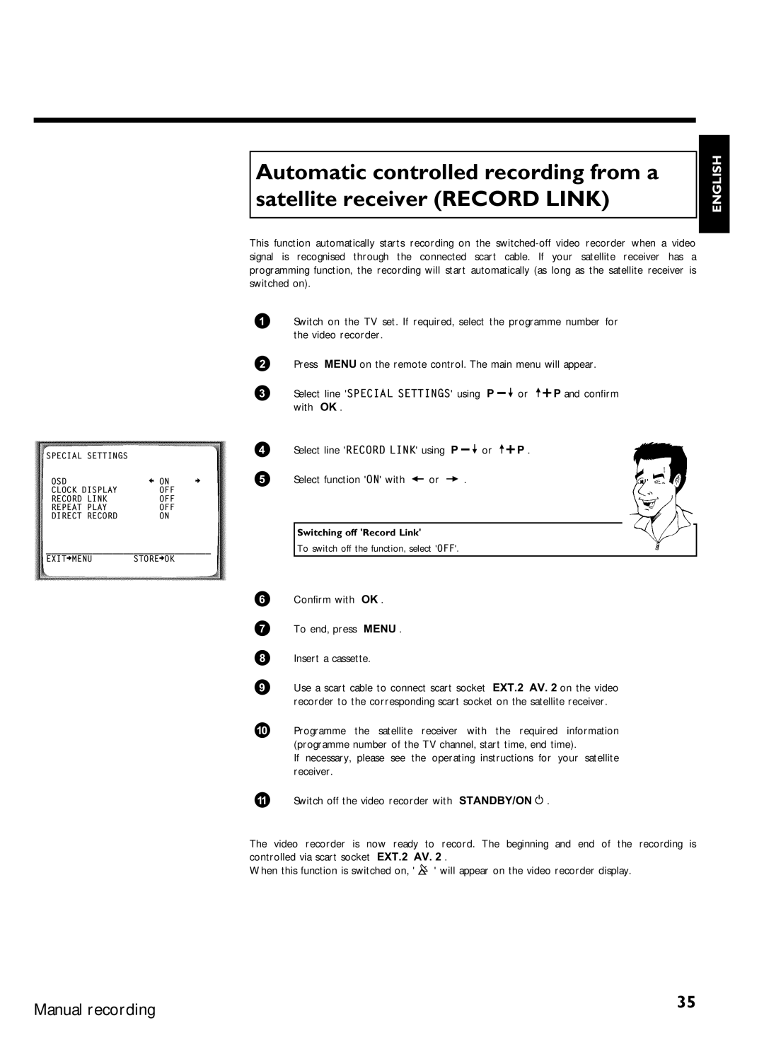 Philips VR620/07 specifications With OK, Select function on with, Confirm with OK To end, press Menu Insert a cassette 