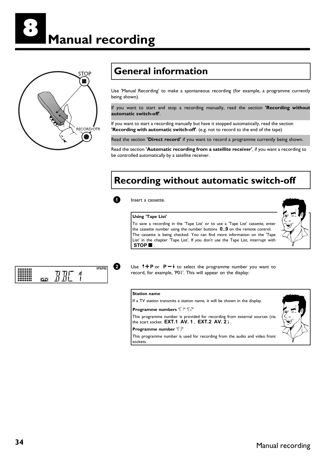 Philips VR620/58 specifications HManual recording, Recording without automatic switch 