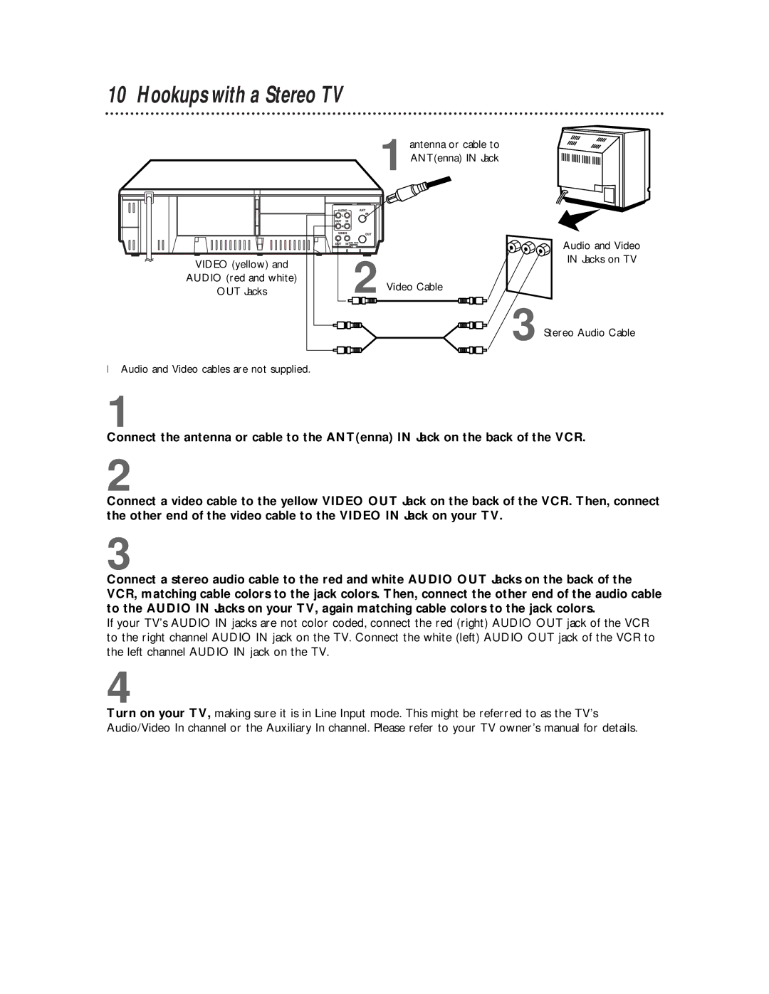 Philips VR620CAT owner manual Hookups with a Stereo TV 