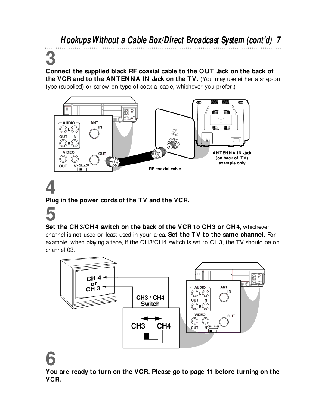 Philips VR620CAT owner manual Hookups Without a Cable Box/Direct Broadcast System cont’d 