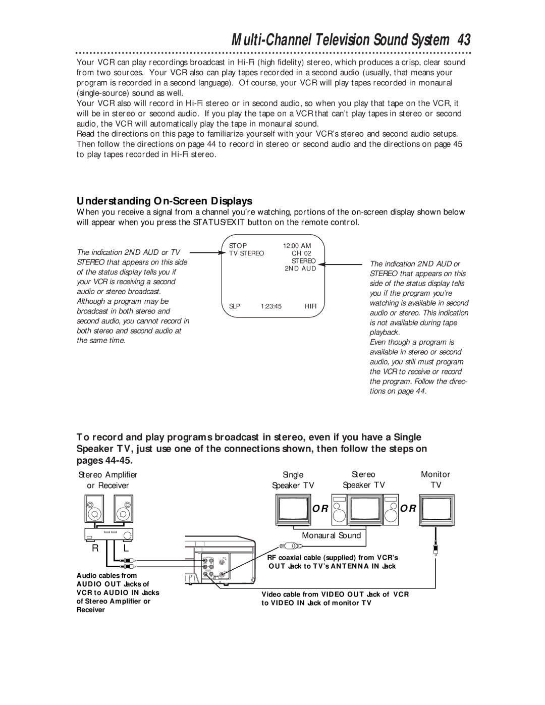 Philips VR624CAT Multi-Channel Television Sound System, Understanding On-Screen Displays, Stereo Amplifier Or Receiver 