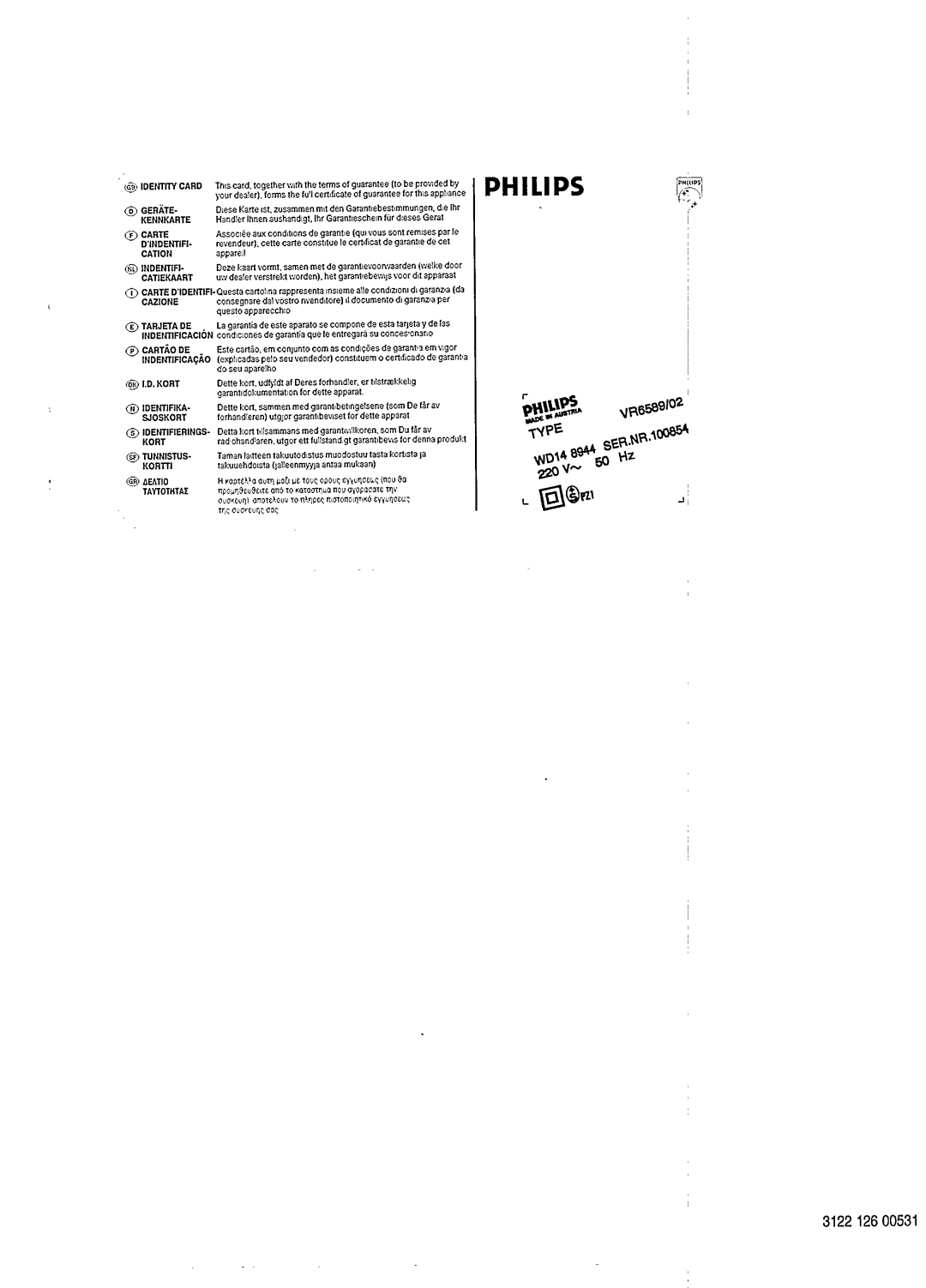 Philips VR6589 manual 