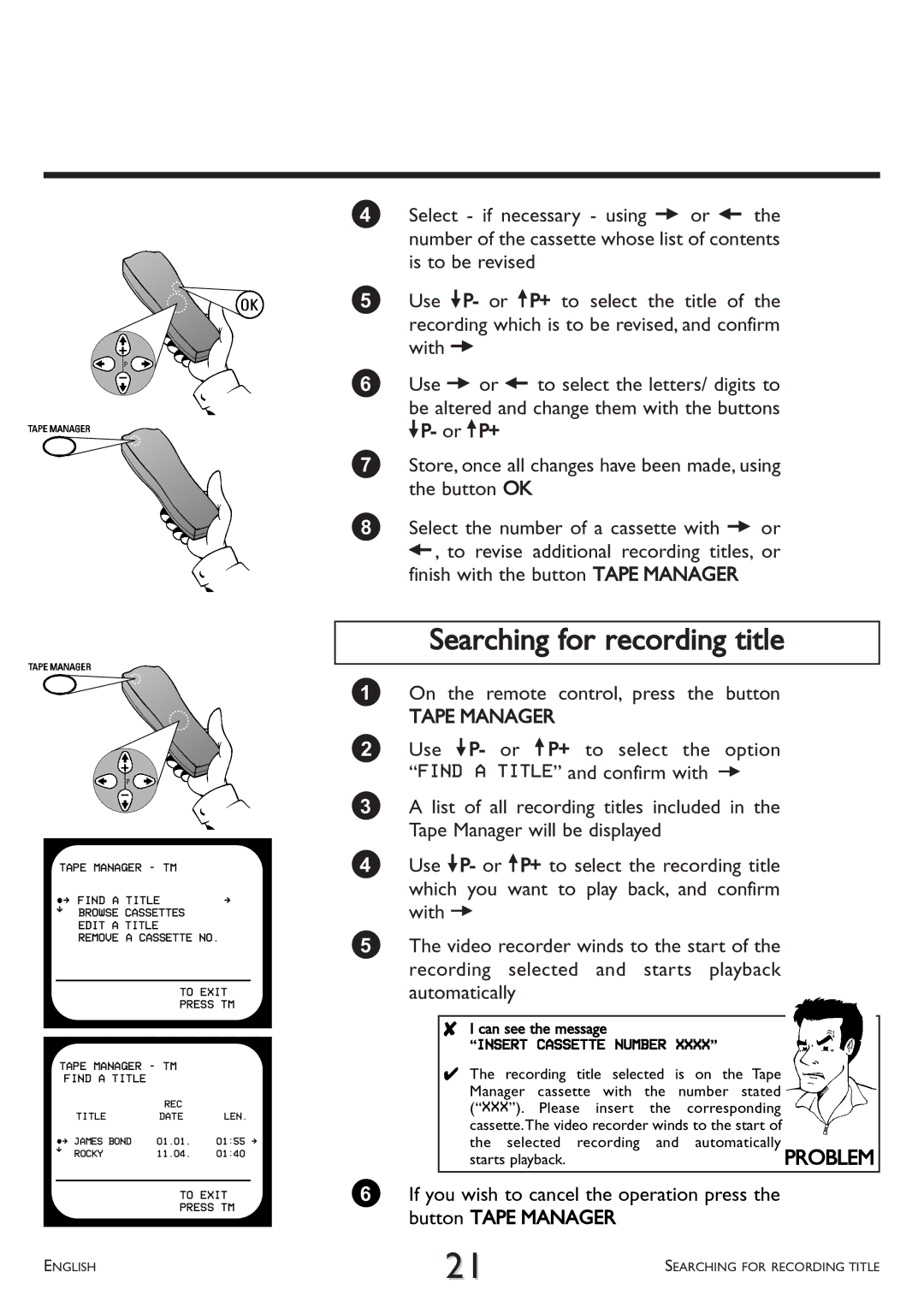 Philips VR766, VR707 operating instructions Searching for recording title, Can see the message, Starts playback 