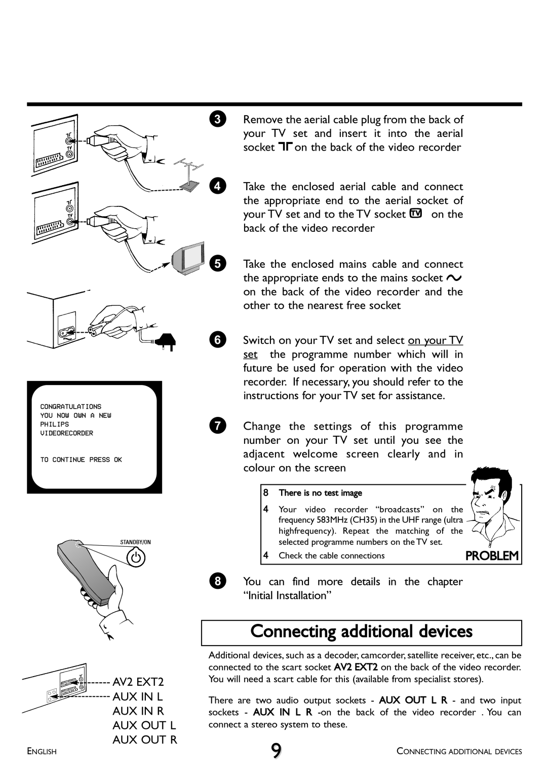 Philips VR766, VR707 operating instructions Connecting additional devices, AV2 EXT2, AUX in L AUX in R AUX OUT L AUX OUT R 