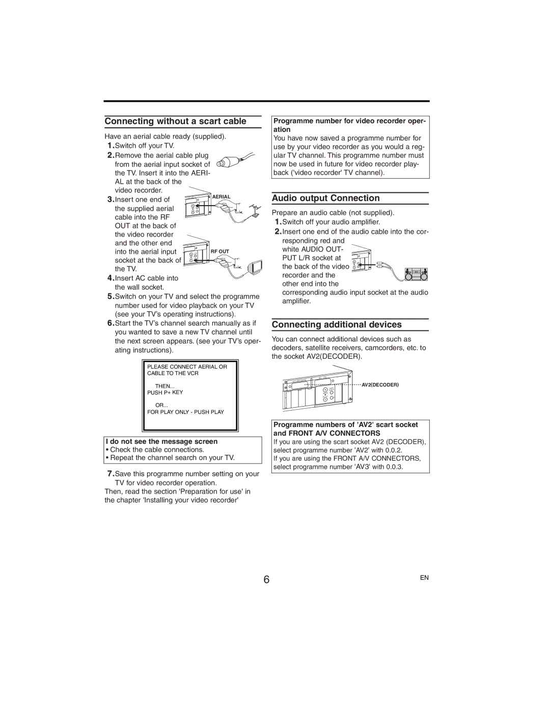 Philips VR752/07, VR750/07 manual Connecting without a scart cable, Audio output Connection, Connecting additional devices 