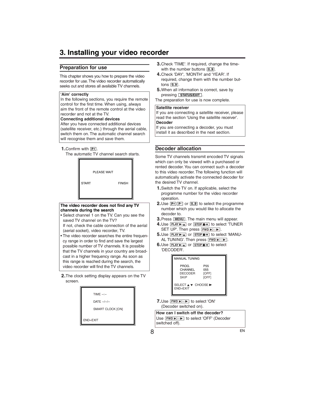 Philips VR752/07 manual Installing your video recorder, Preparation for use, Aim correctly, Connecting additional devices 