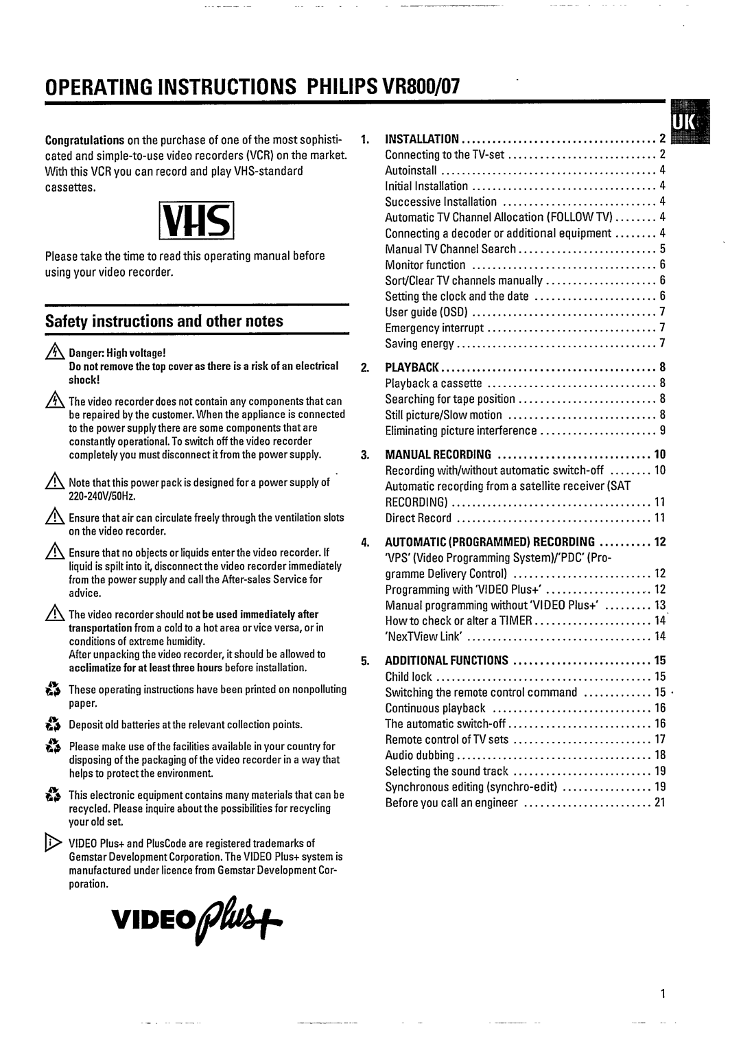 Philips VR800 manual 