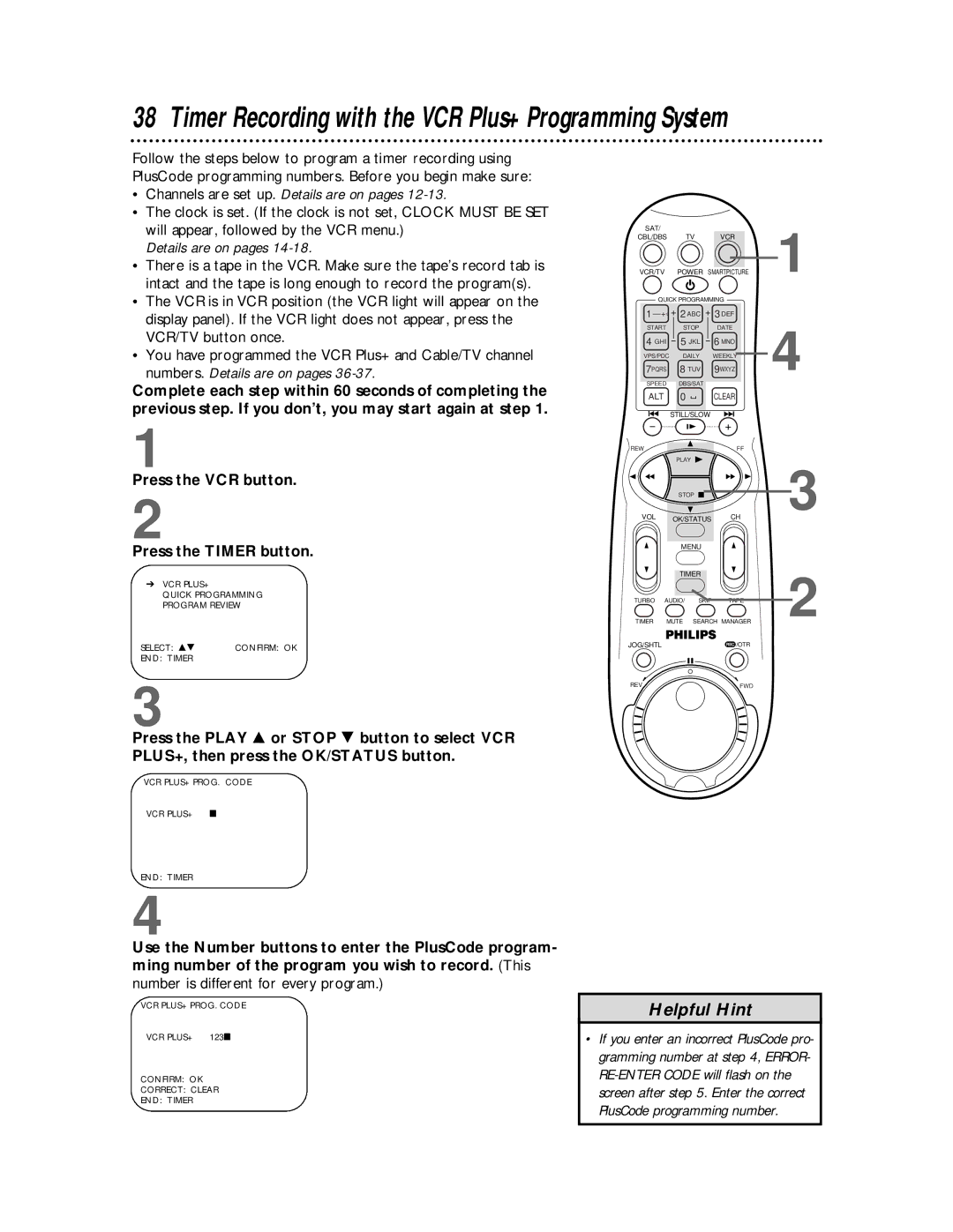 Philips VR810BPH owner manual Timer Recording with the VCR Plus+ Programming System 