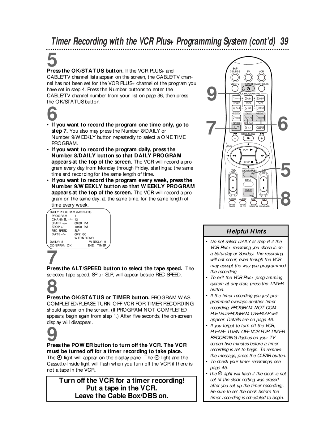 Philips VR810BPH owner manual If you forget to turn off the VCR, To check your timer recordings, see 
