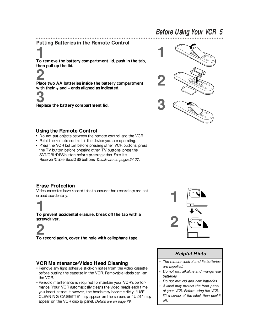 Philips VR810BPH owner manual Before Using Your VCR, Putting Batteries in the Remote Control, Using the Remote Control 