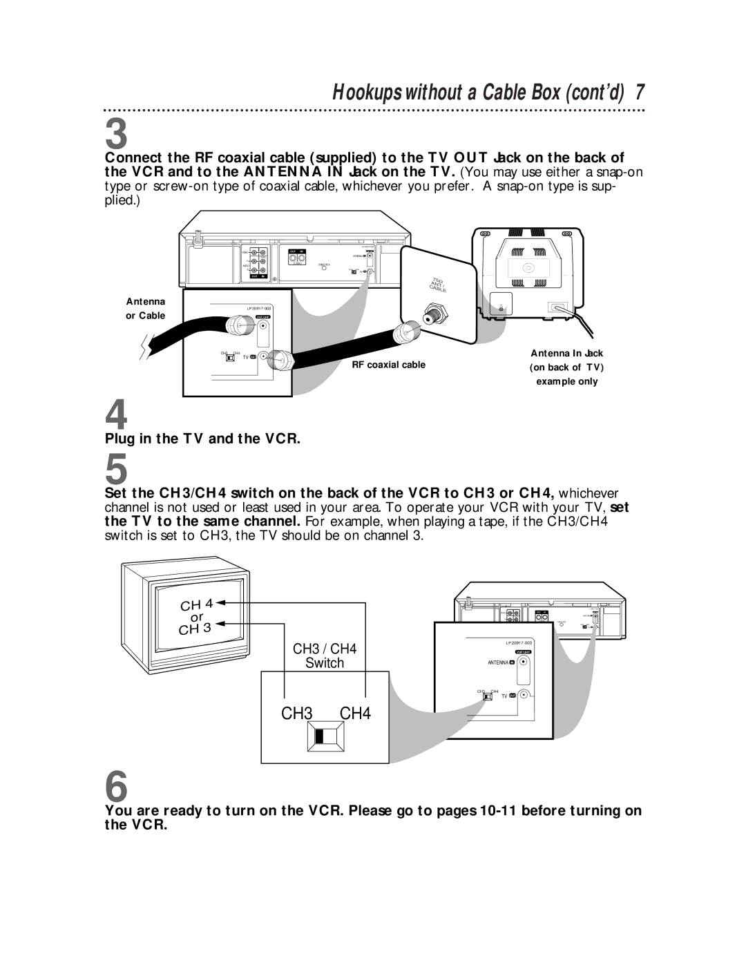 Philips VR810BPH owner manual Hookups without a Cable Box cont’d, Antenna Or Cable 