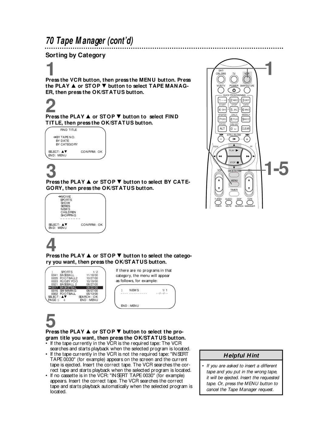 Philips VR810BPH owner manual Sorting by Category, As follows, for example 