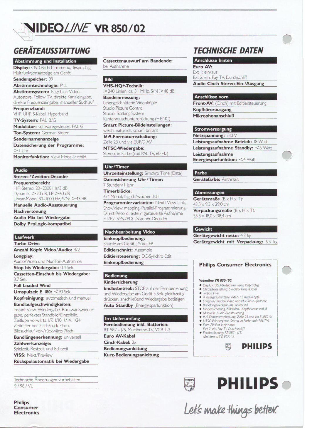 Philips VR850/02 manual 