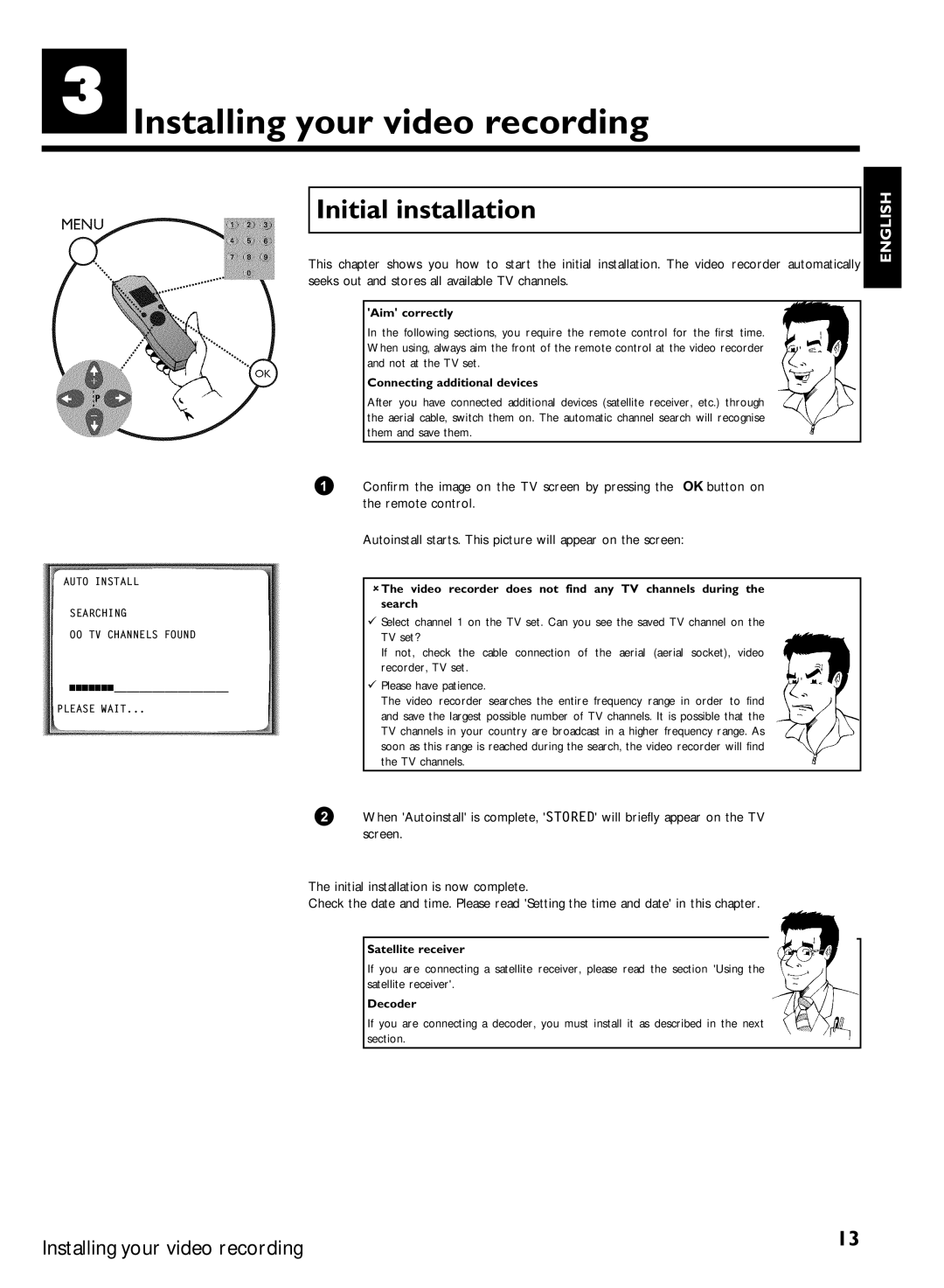 Philips VR870CC/L/P/07 specifications Installing your video recording, Initial installation 