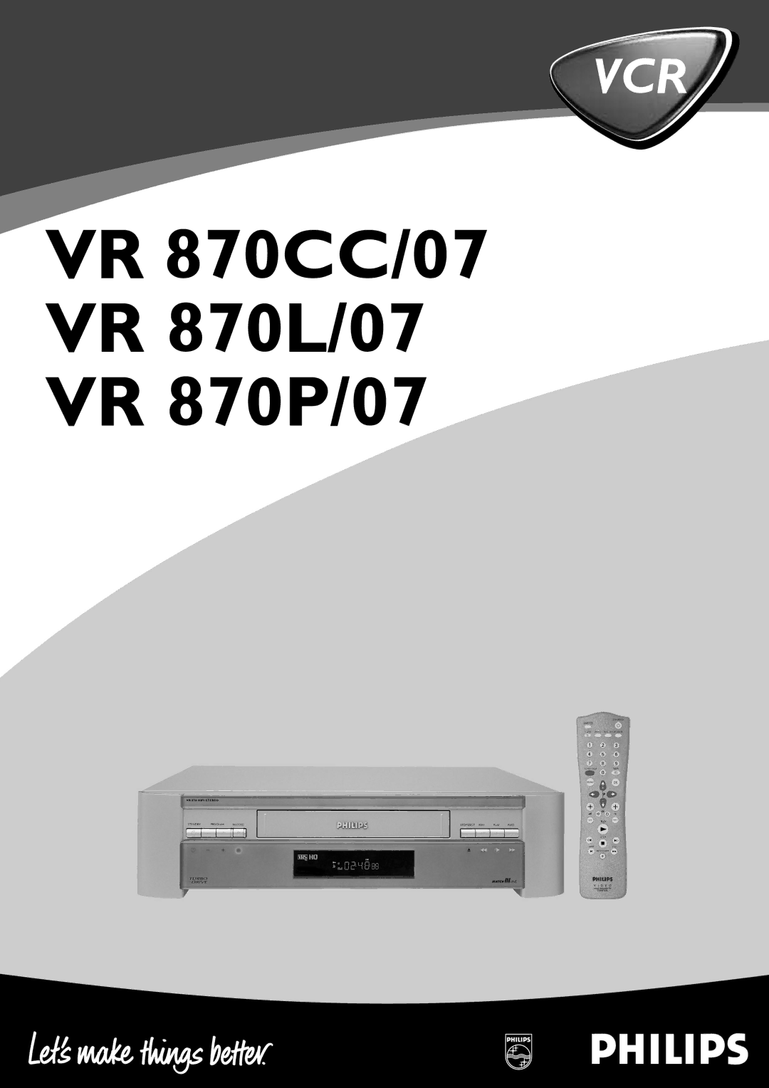 Philips VR870CC/L/P/07 specifications VR 870CC/07 VR 870L/07 VR 870P/07 