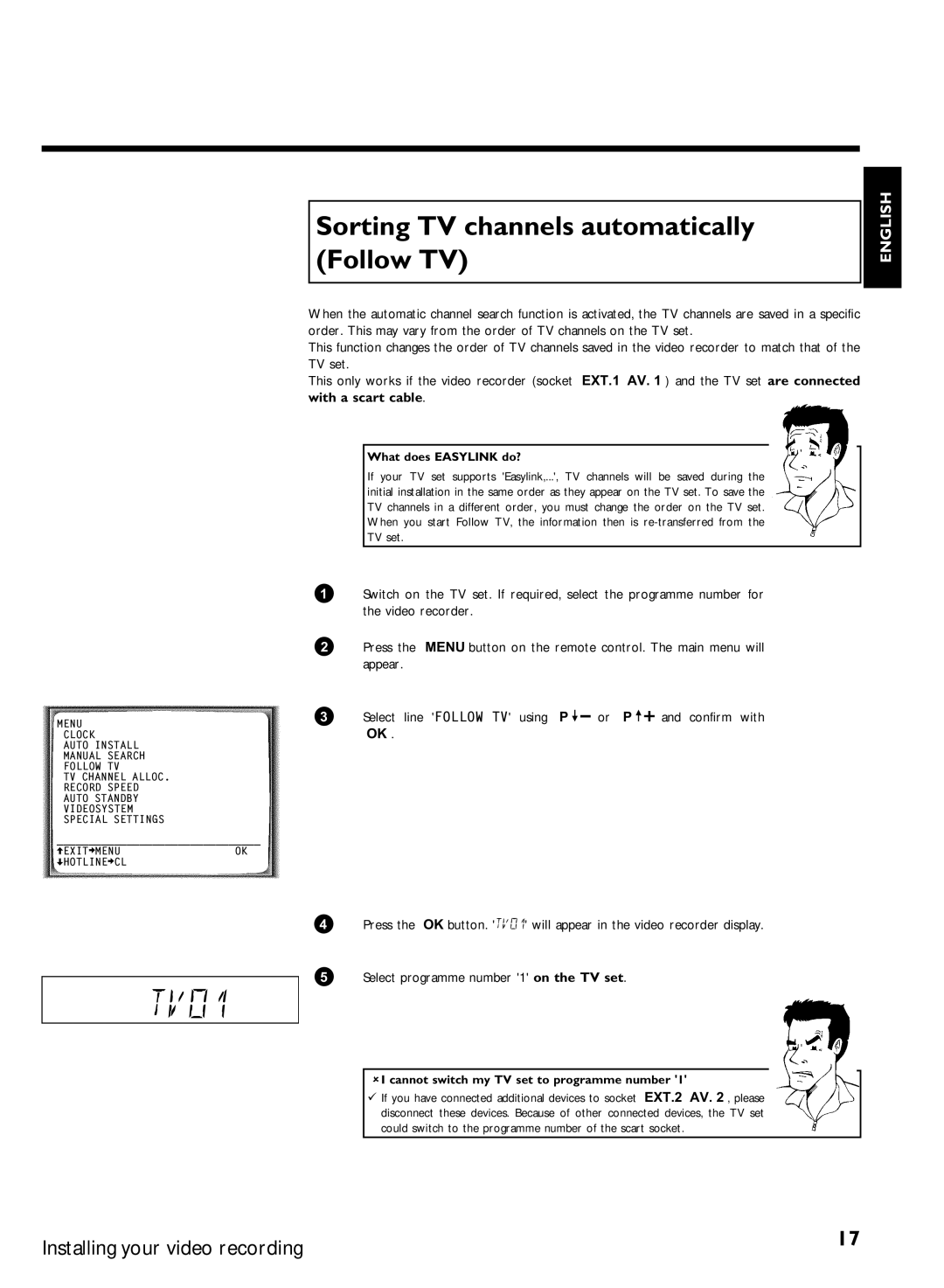 Philips VR870CC/L/P/07 specifications Sorting TV channels automatically, Follow TV, What does Easylink do? 