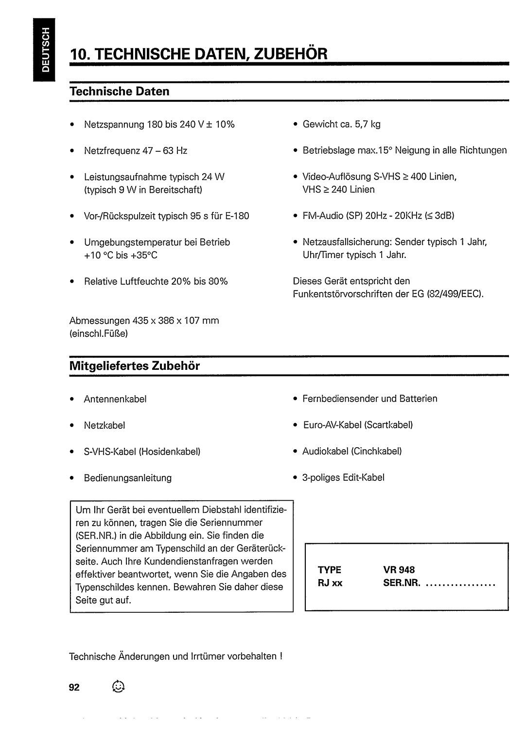 Philips VR948 manual 