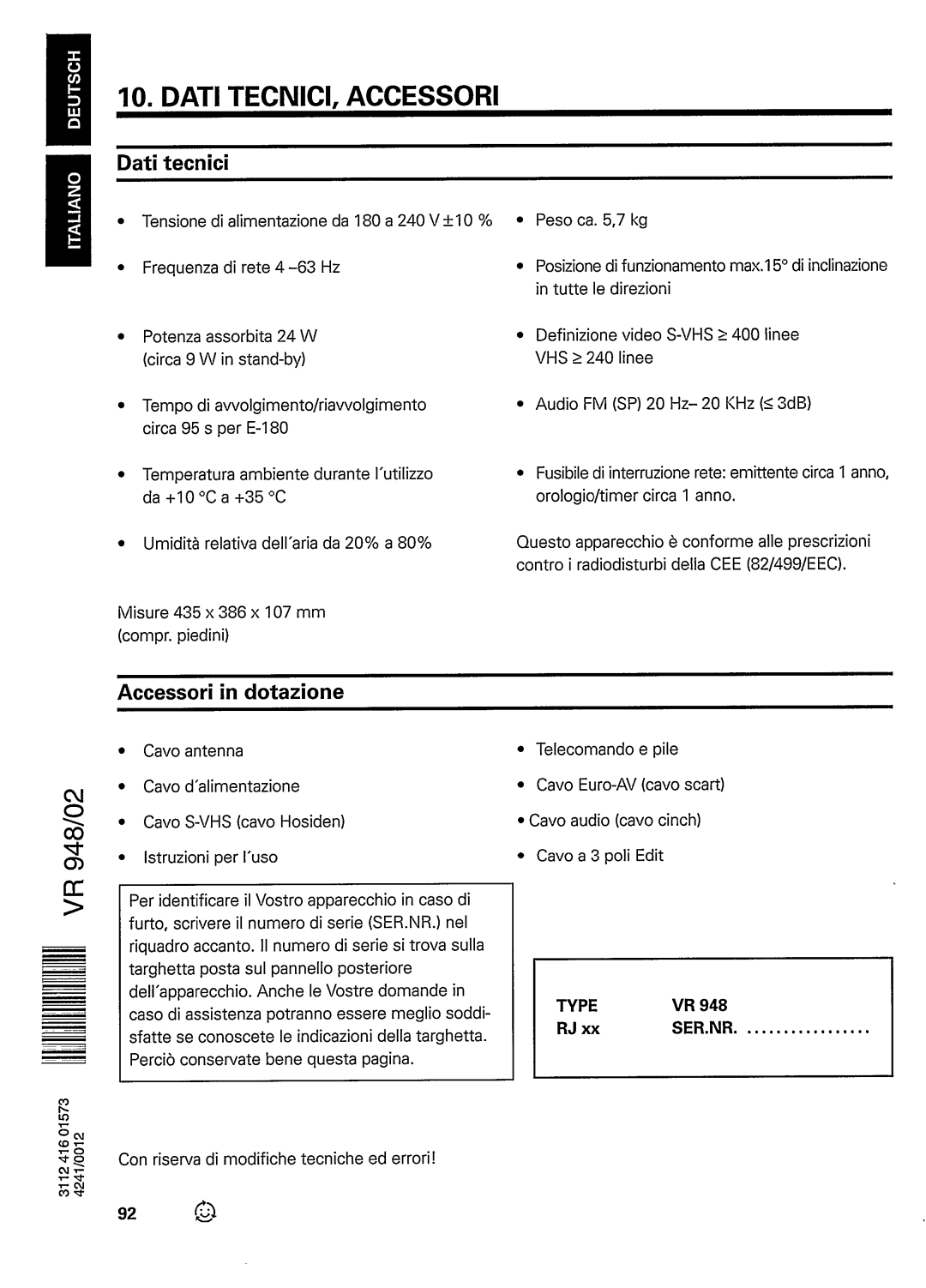 Philips VR948 manual 