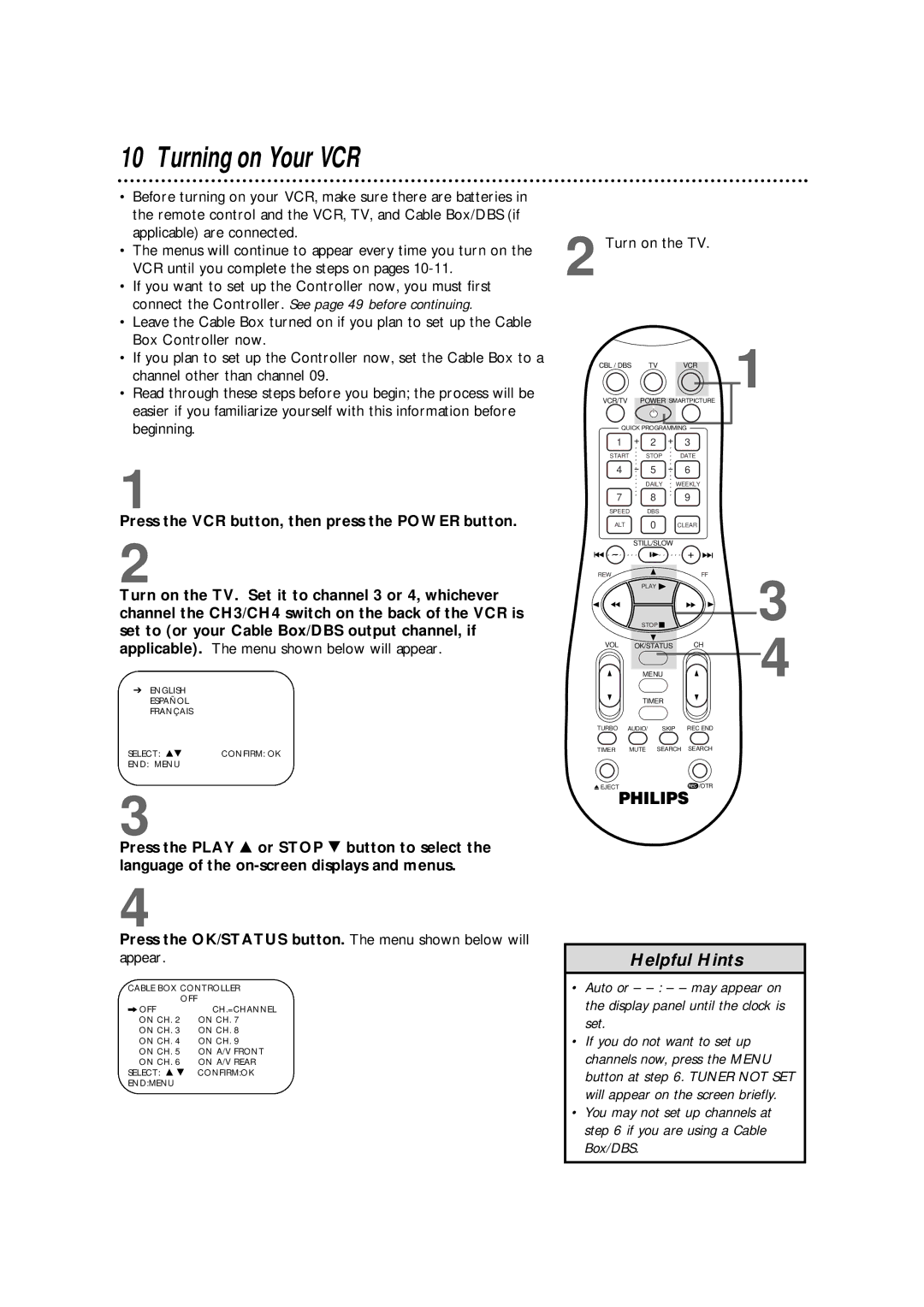 Philips VR960BPH owner manual Turning on Your VCR, Turn on the TV 