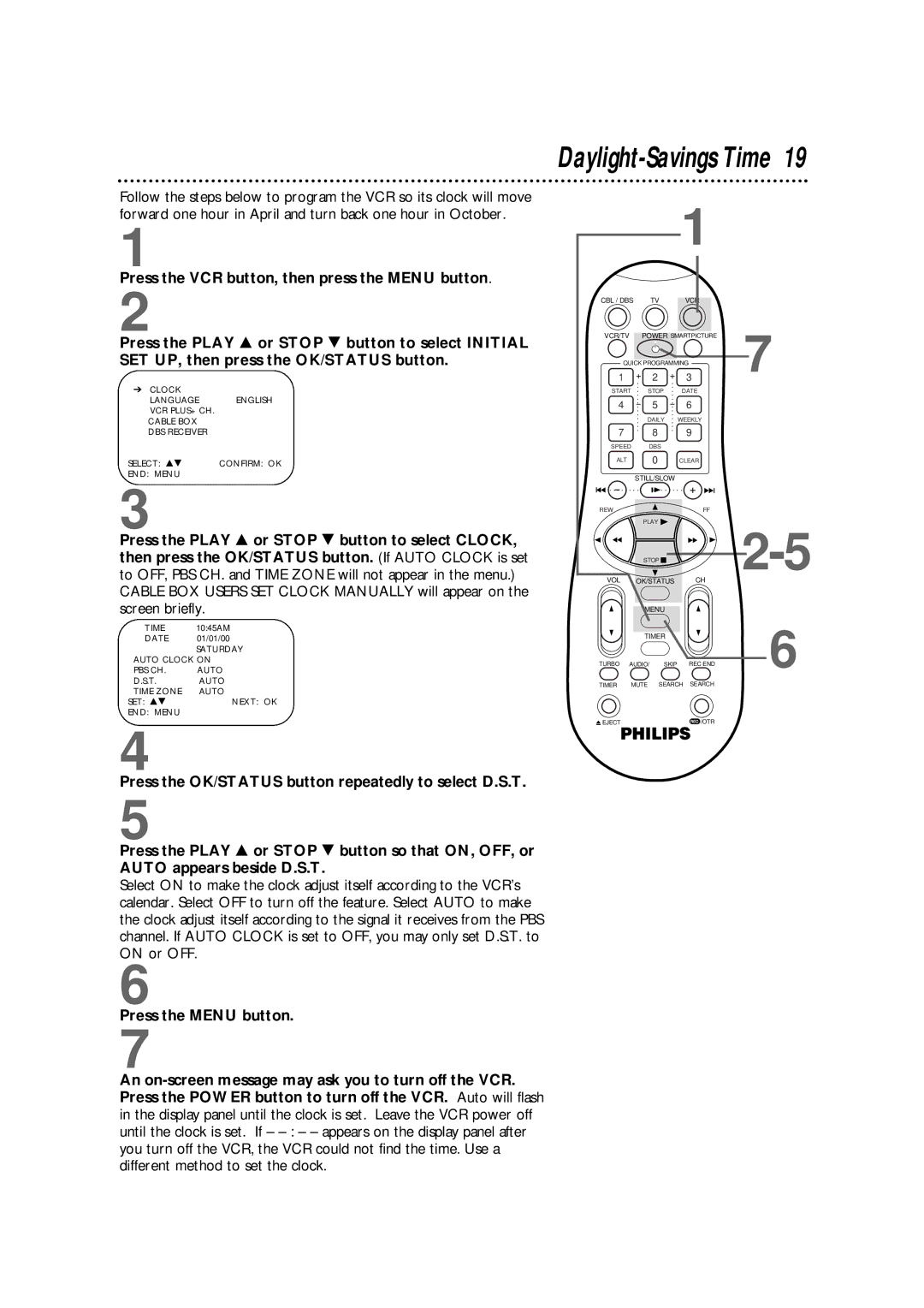 Philips VR960BPH owner manual Daylight-Savings Time 