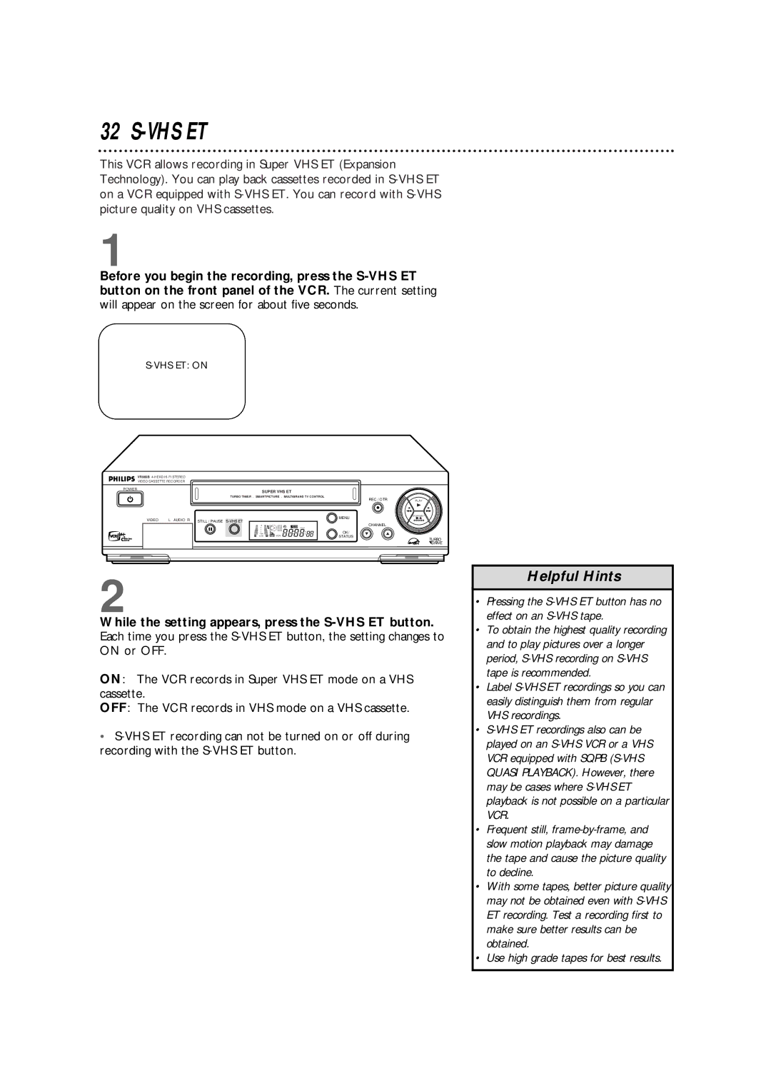 Philips VR960BPH owner manual Vhs Et 