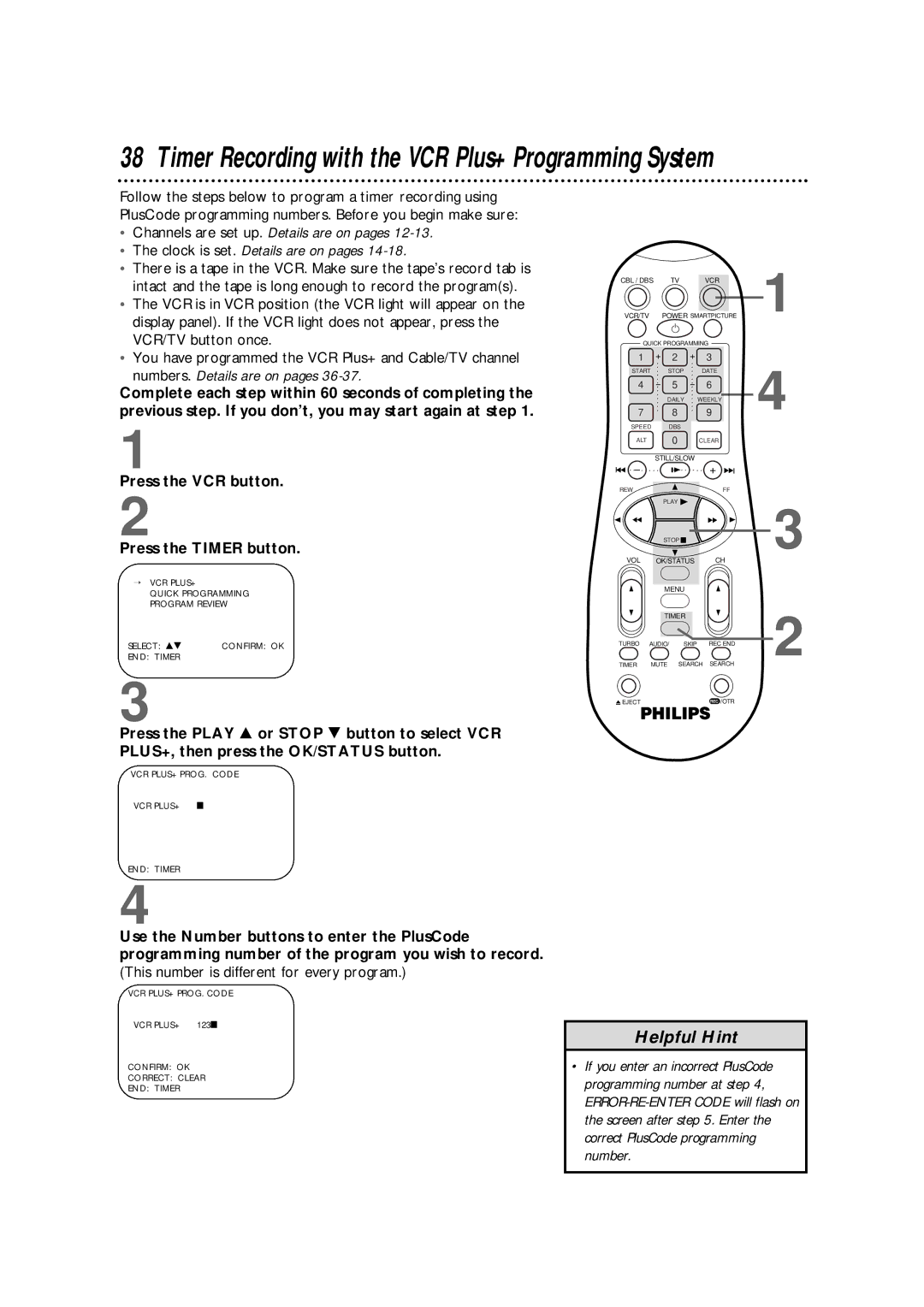 Philips VR960BPH owner manual Timer Recording with the VCR Plus+ Programming System, Number 