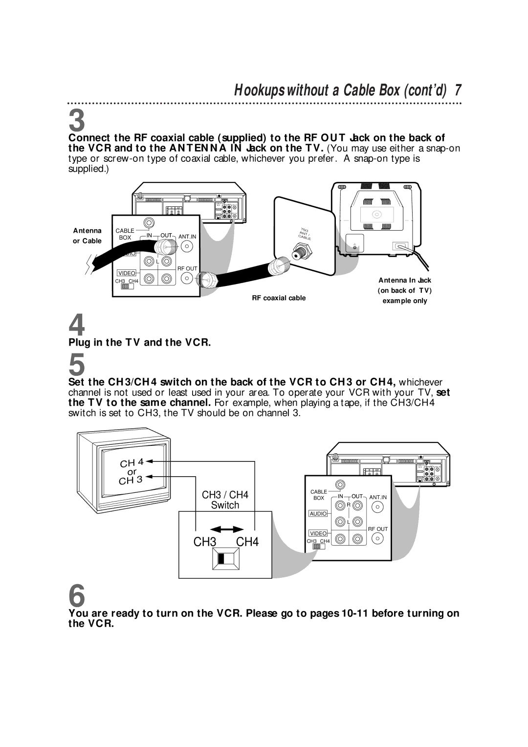 Philips VR960BPH owner manual Hookups without a Cable Box cont’d, CH3 CH4 