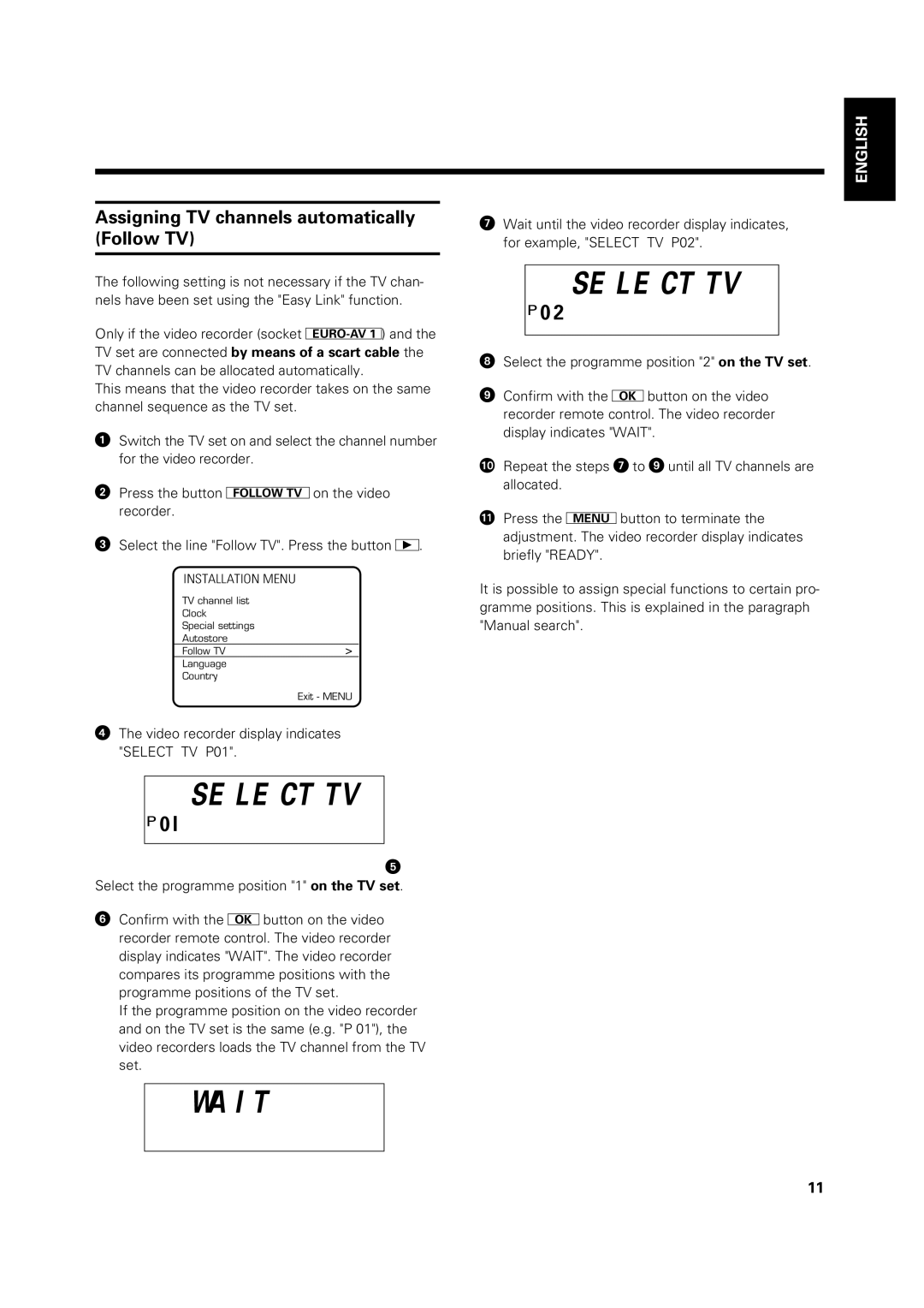 Philips VR969/05 operating instructions 8D 8W Selecttv, Assigning TV channels automatically Follow TV 