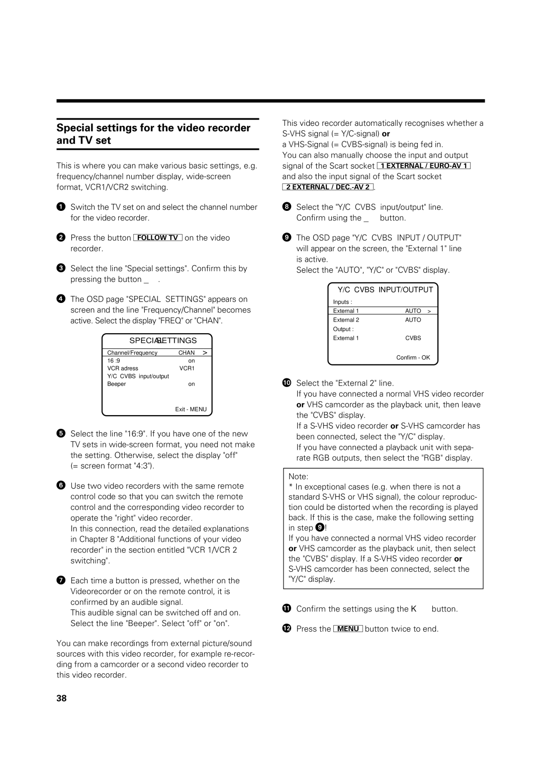 Philips VR969/05 operating instructions Special settings for the video recorder and TV set 