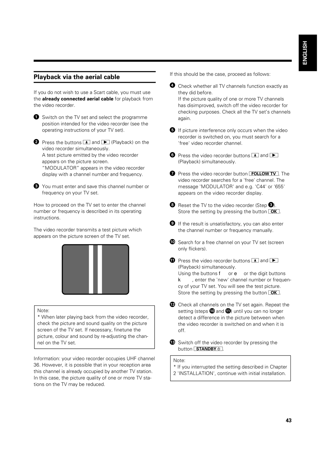 Philips VR969/05 operating instructions Playback via the aerial cable 