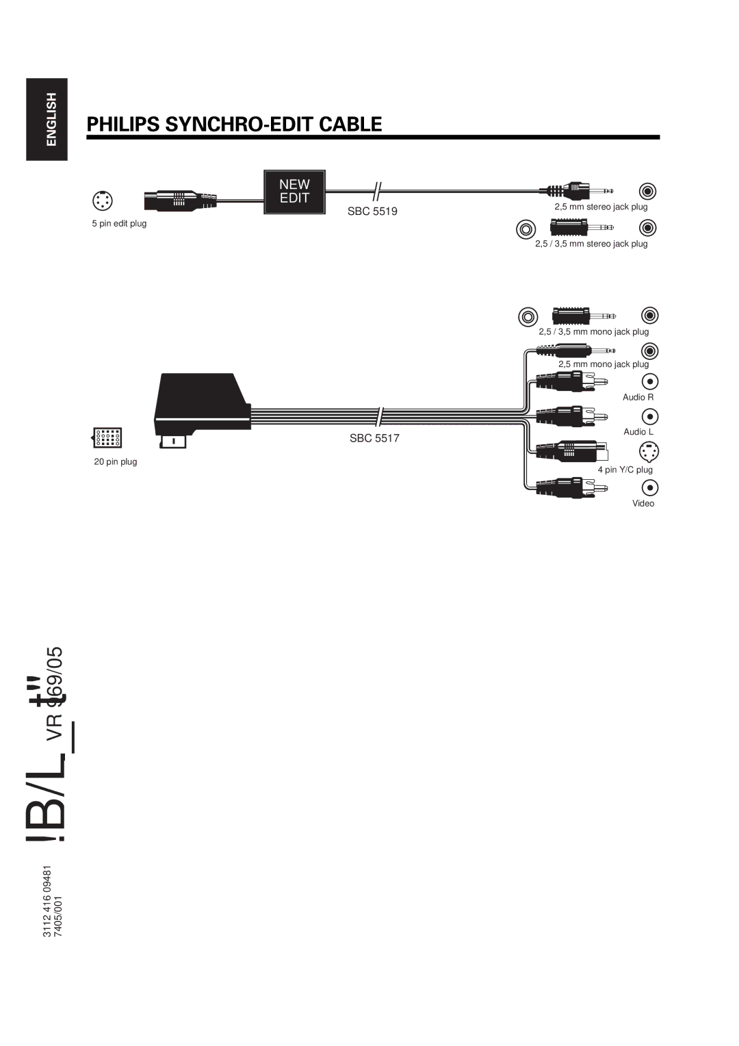 Philips VR969/05 operating instructions Philips SYNCHRO-EDIT Cable, NEW Edit 