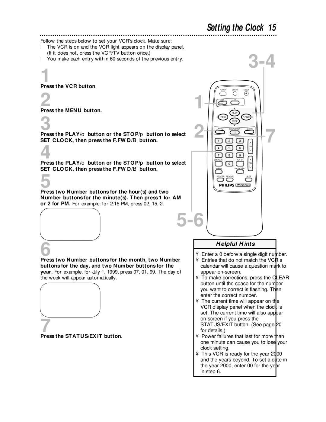 Philips VRA231AT owner manual Setting the Clock 