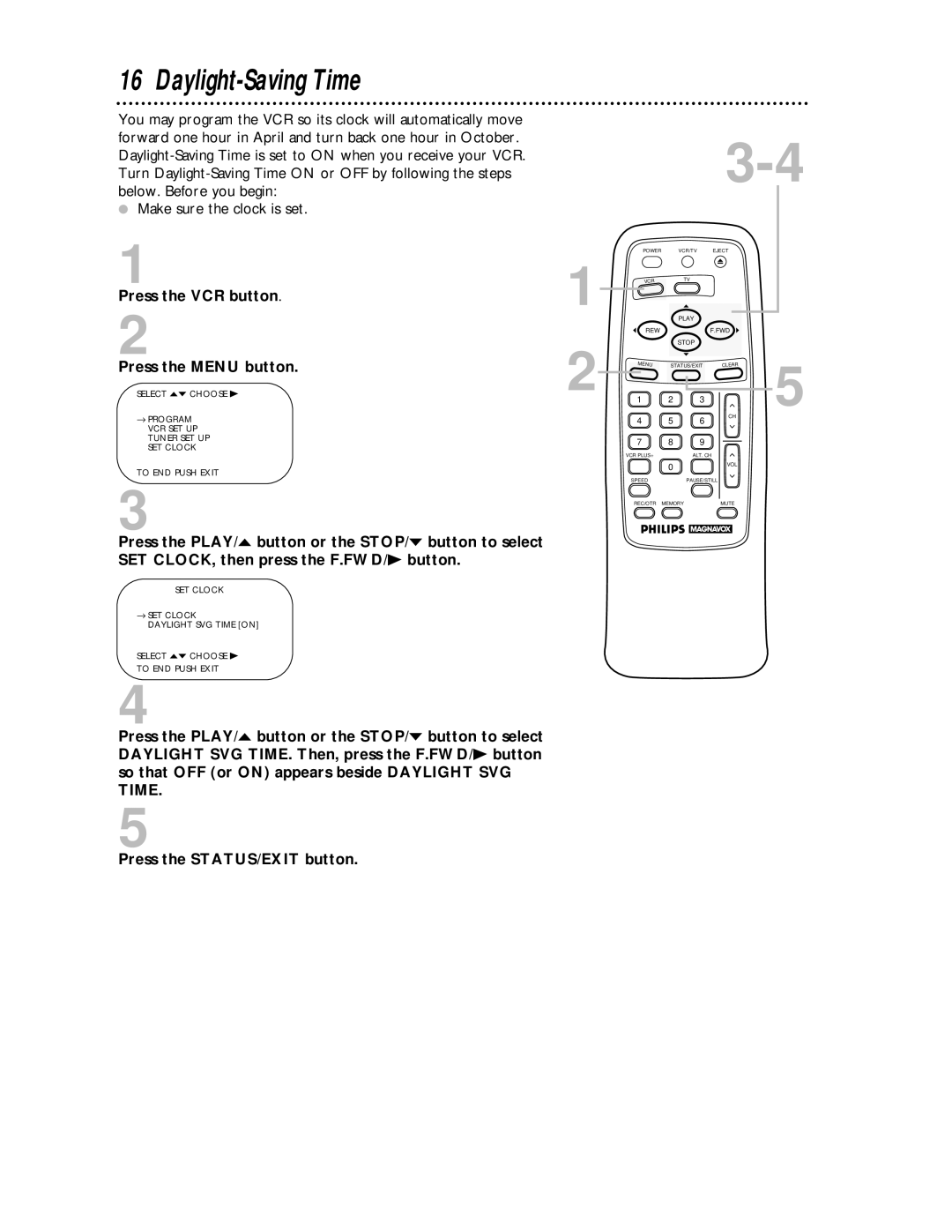 Philips VRA231AT owner manual Daylight-Saving Time 