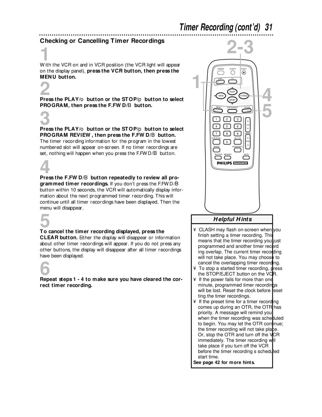 Philips VRA231AT owner manual Checking or Cancelling Timer Recordings 