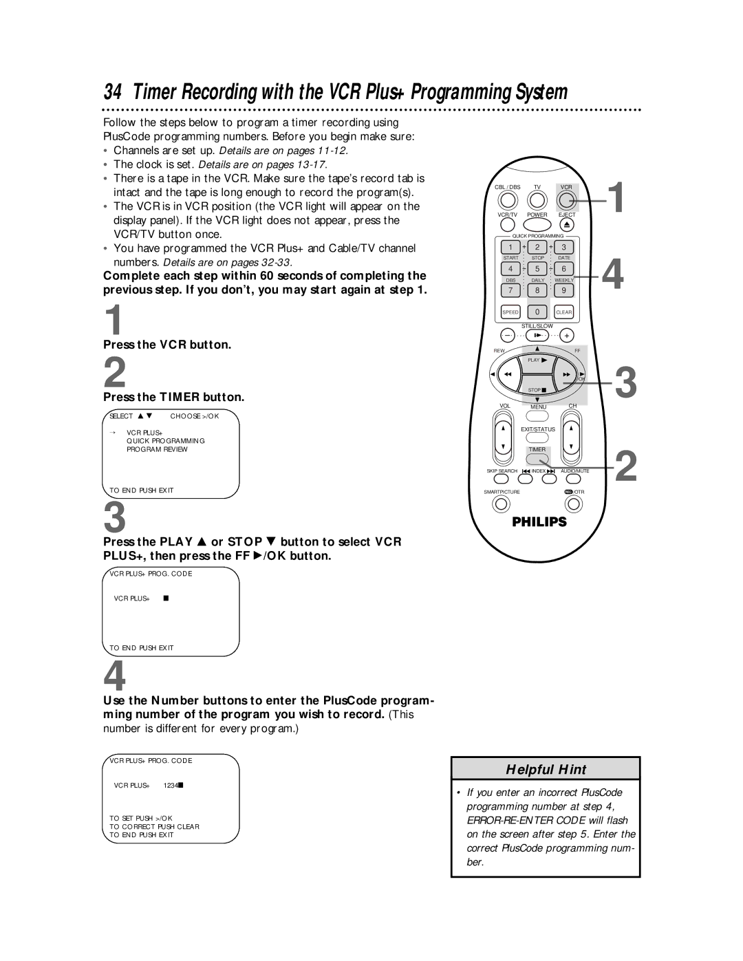 Philips VRA451, VRA651 owner manual Timer Recording with the VCR Plus+ Programming System 