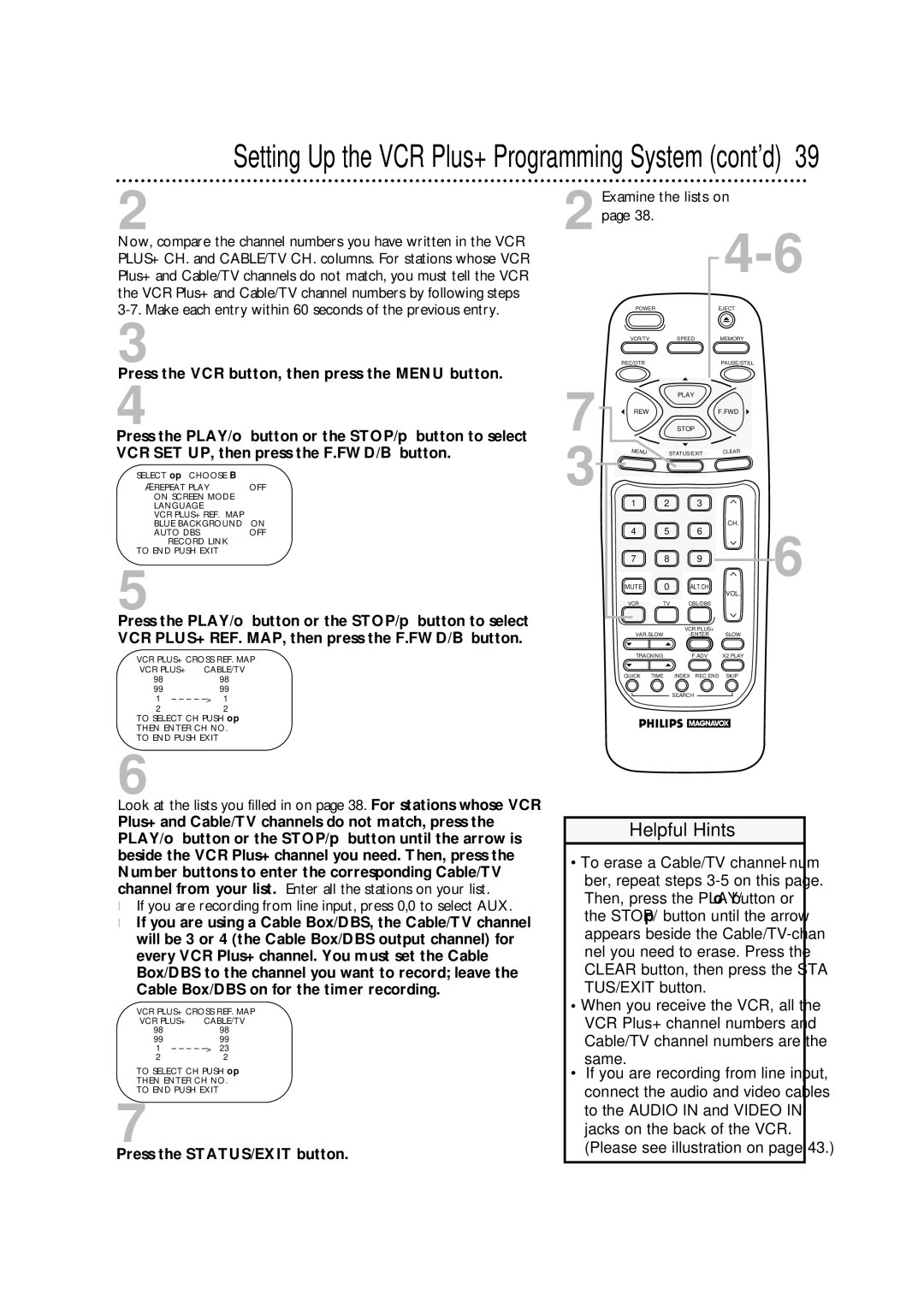 Philips VRA471AT owner manual Setting Up the VCR Plus+ Programming System cont’d, Examine the lists on 