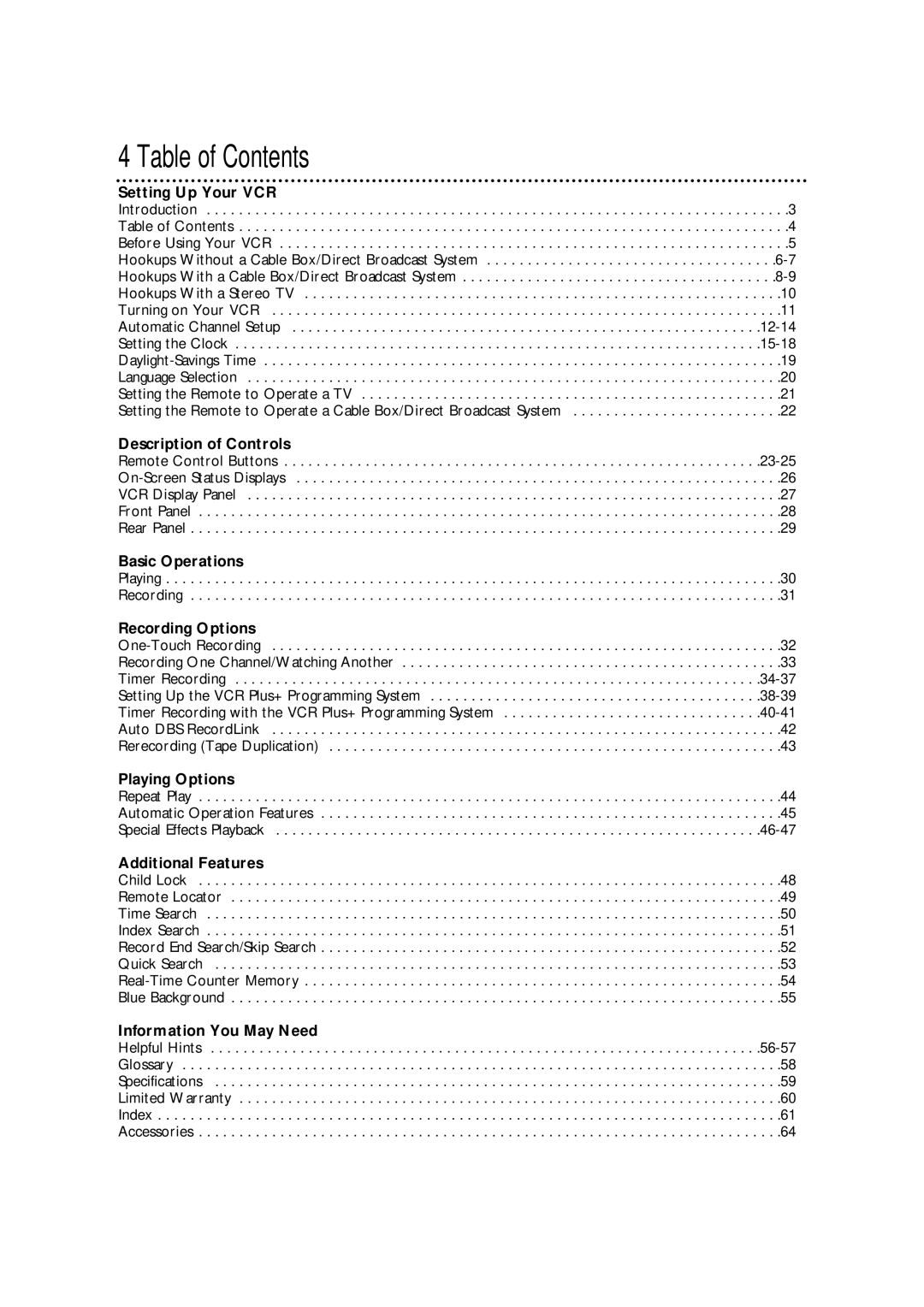 Philips VRA471AT owner manual Table of Contents 